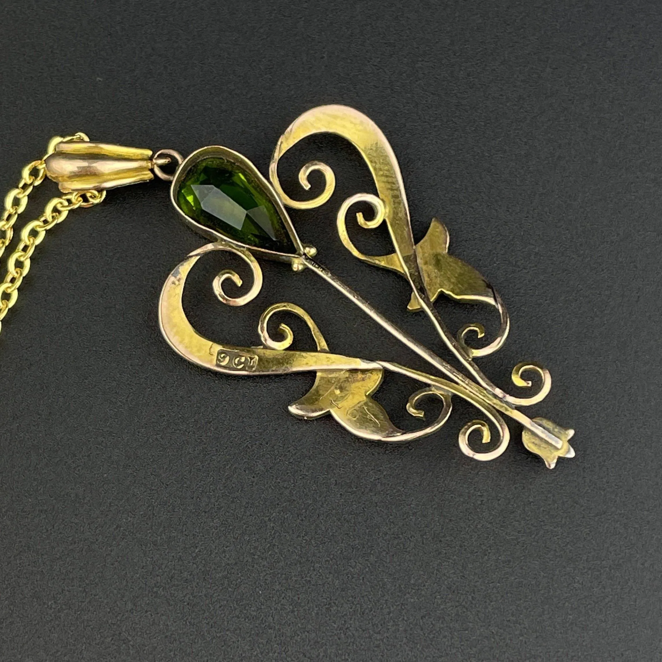 Edwardian Gold Tourmaline Seed Pearl Lavalier Pendant