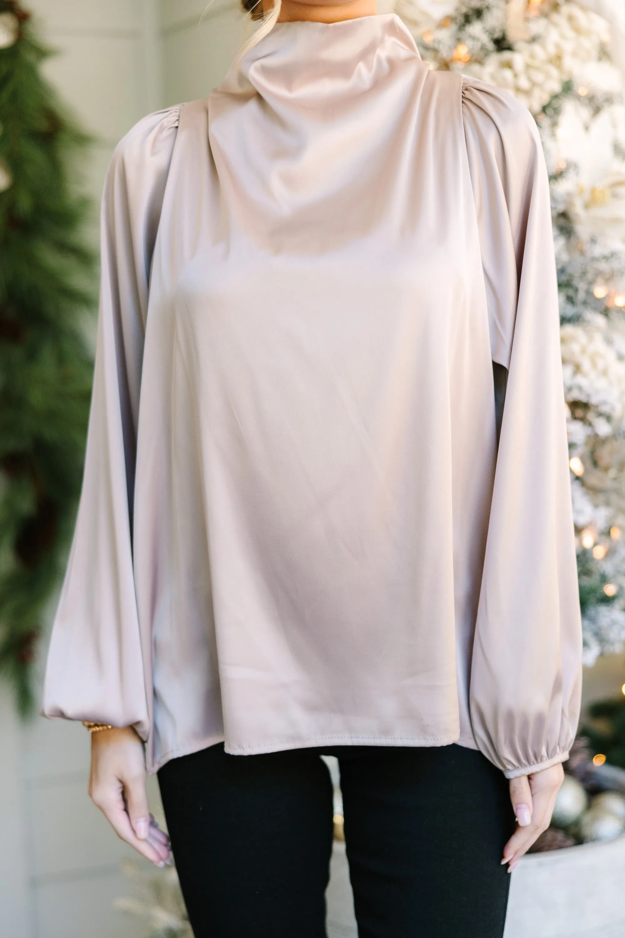 Embrace The Joy Champagne Satin Blouse