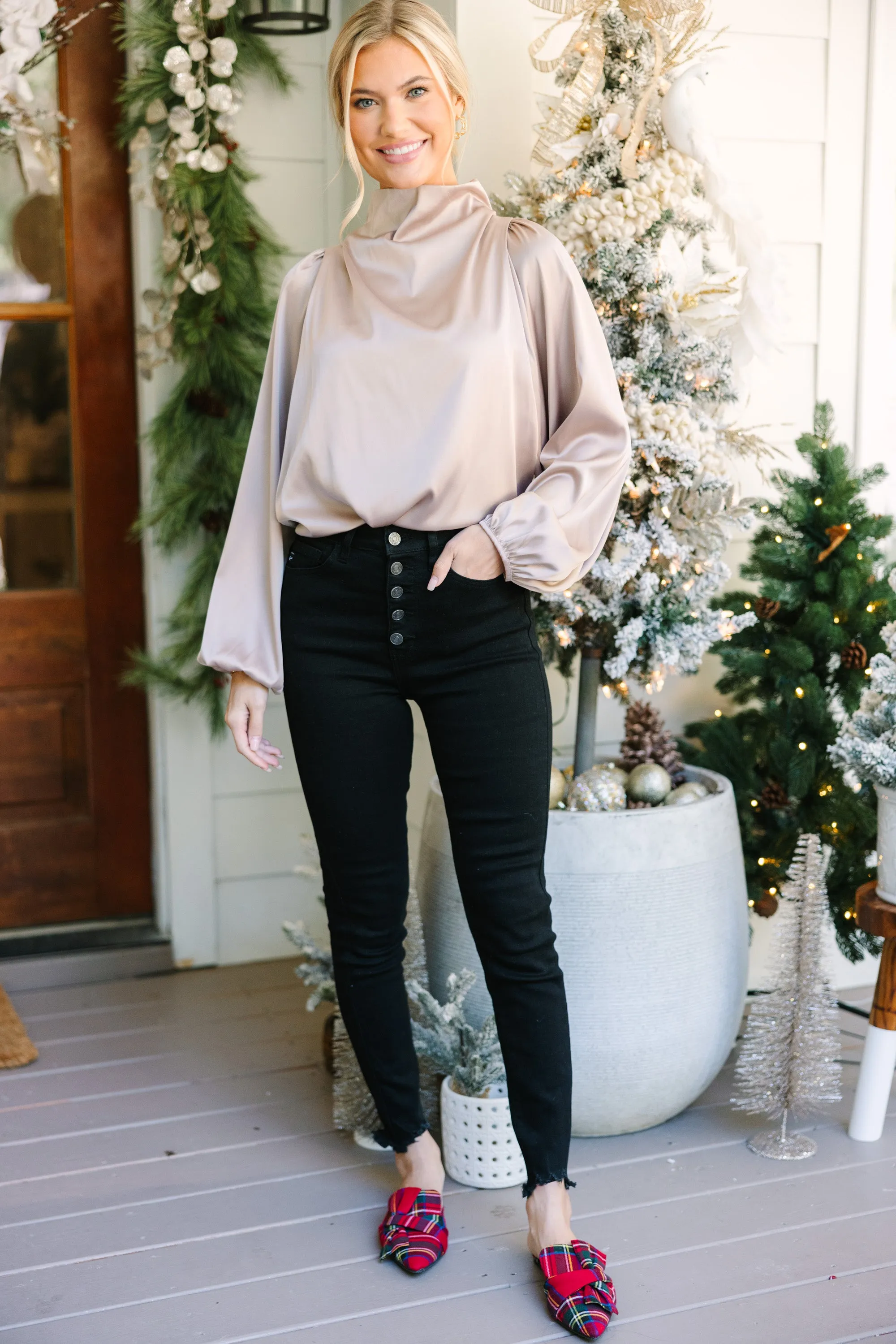 Embrace The Joy Champagne Satin Blouse