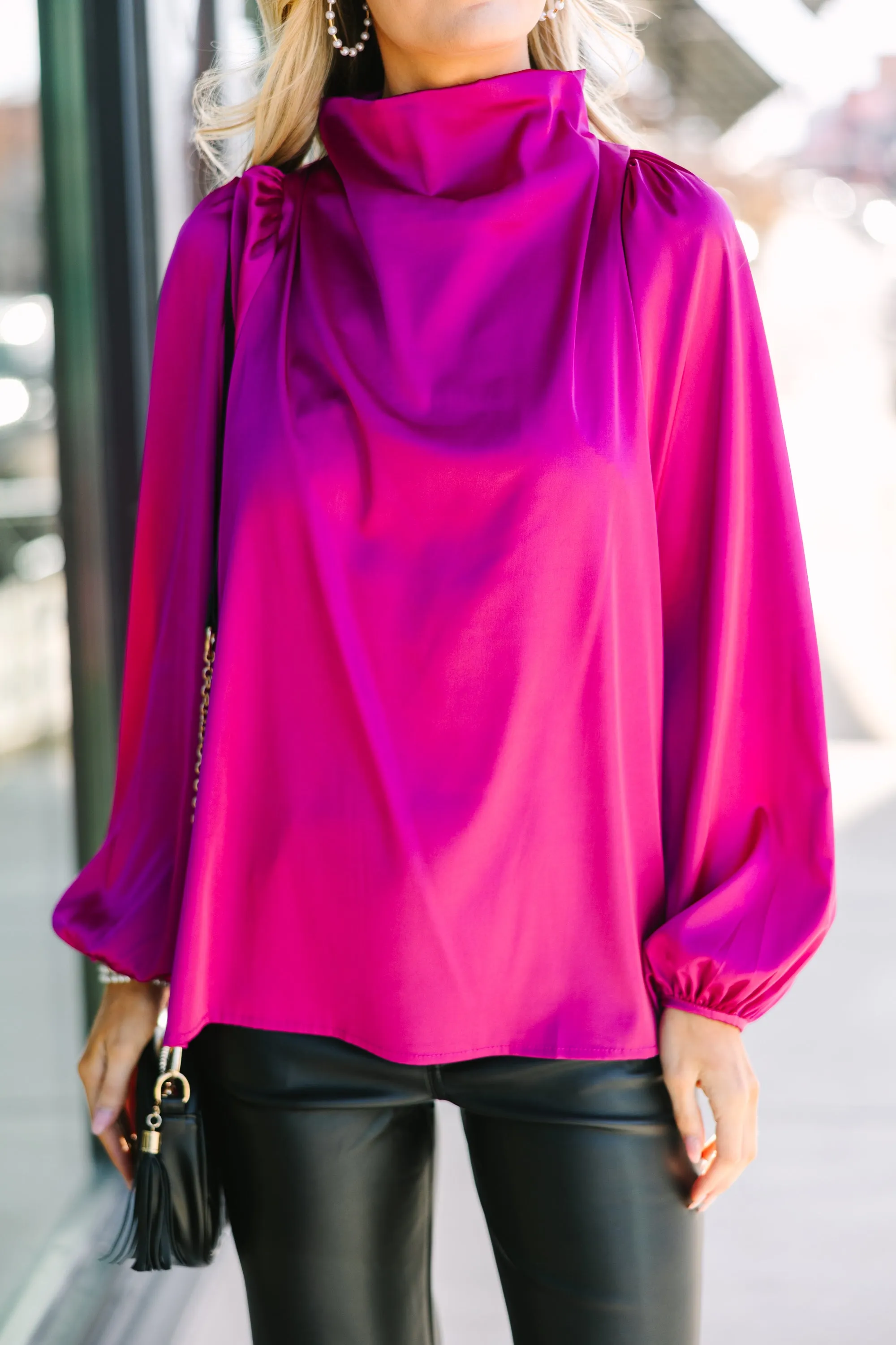 Embrace The Joy Magenta Purple Satin Blouse