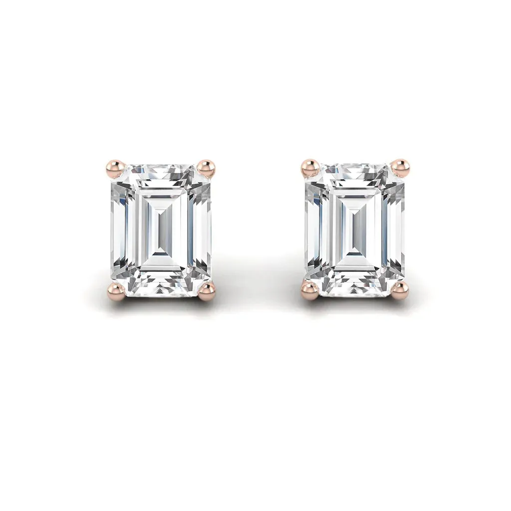 Emerald Cut Solitaire Stud Earrings - SE024