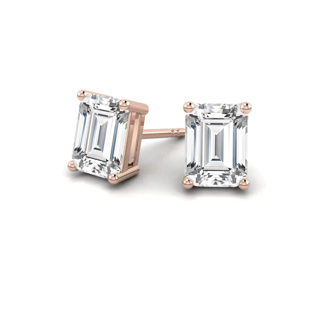 Emerald Cut Solitaire Stud Earrings - SE024