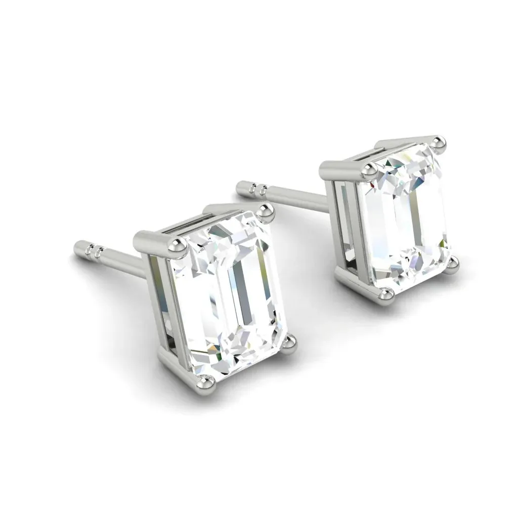 Emerald Cut Solitaire Stud Earrings - SE024