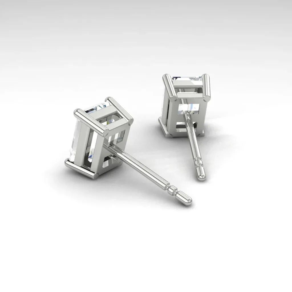 Emerald Cut Solitaire Stud Earrings - SE024