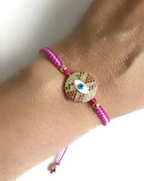 Evil Eye Pink Bracelet, Protection Bracelet for Women