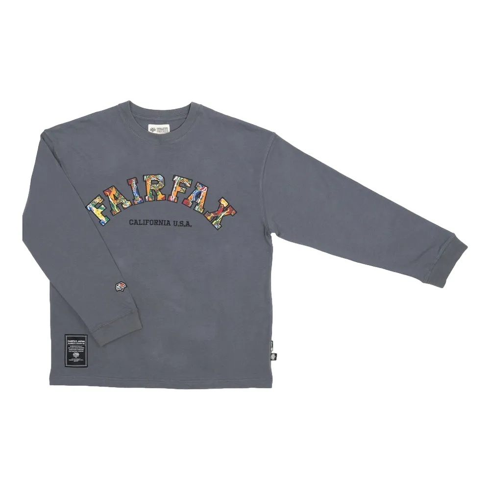 FAIRFAX COOGI PATTERN - EMBROIDERED COLLEGE LONG SLEEVE TEE-CHARCOAL