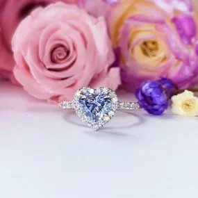 Fancy Blue Heart Shape Lab Grown With Side Stone Halo Engagement Diamond Ring - LGR020