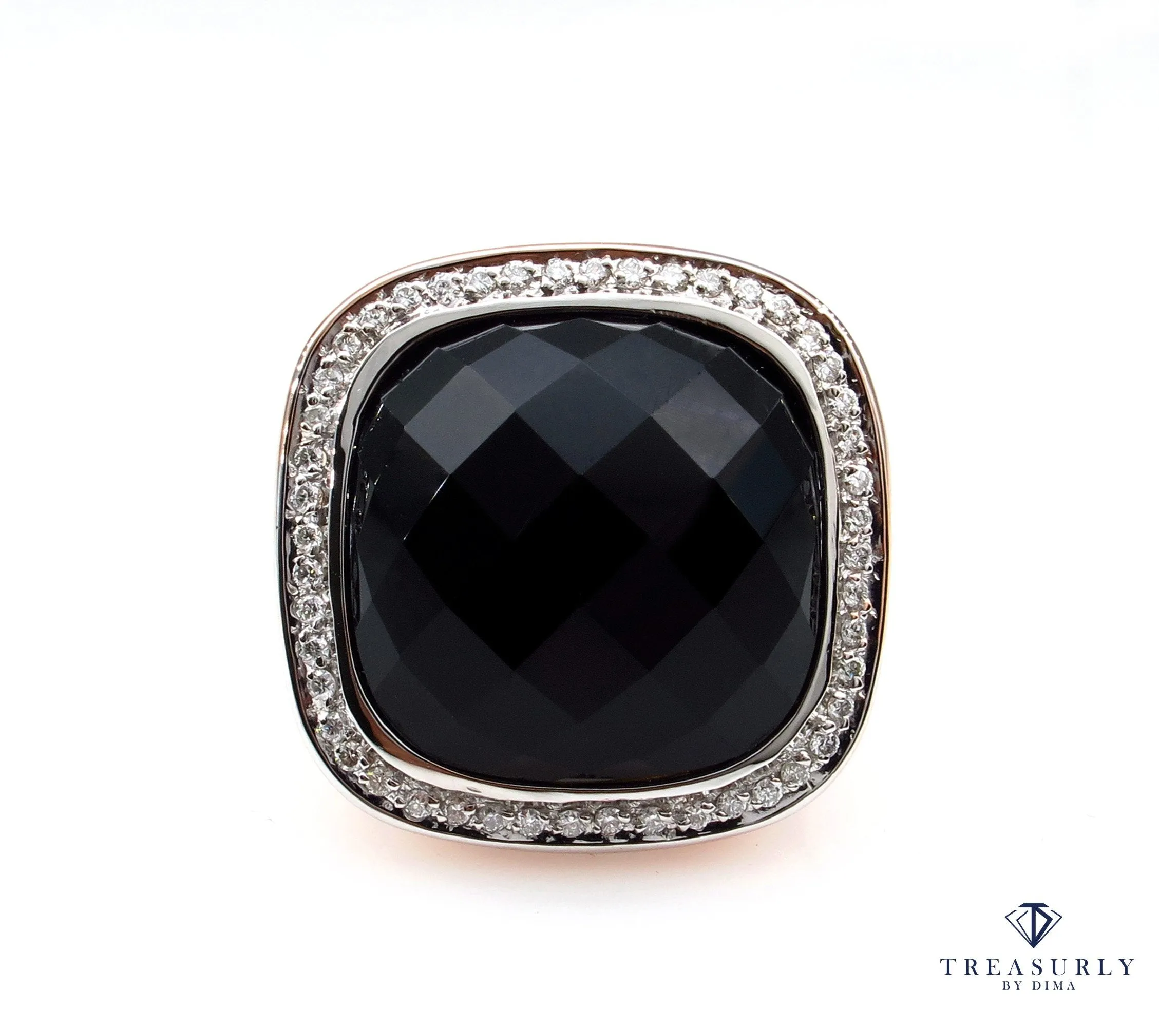 Fashion French cut Black Onyx and Diamond 18K Rose Gold Estate Ring