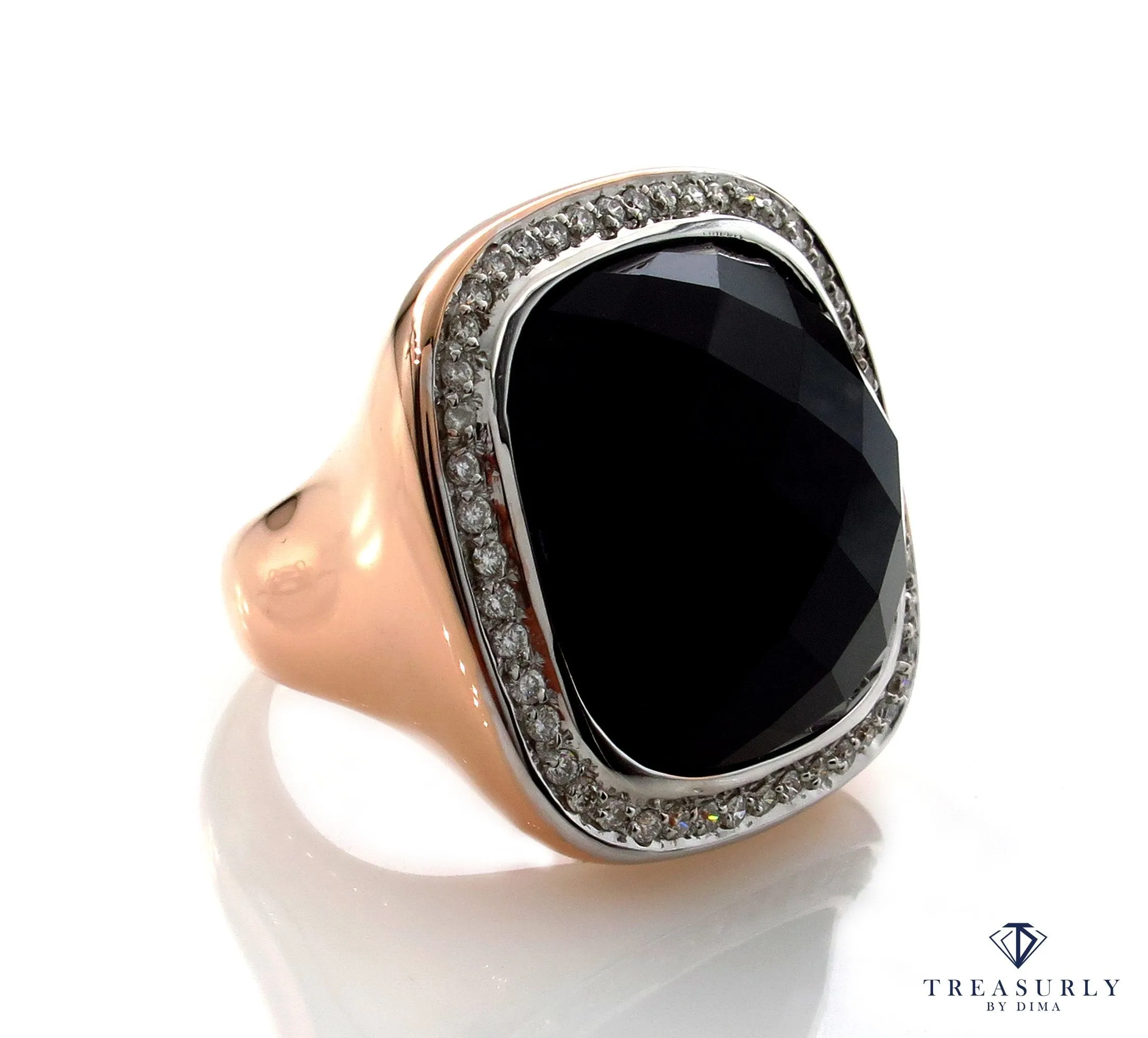 Fashion French cut Black Onyx and Diamond 18K Rose Gold Estate Ring