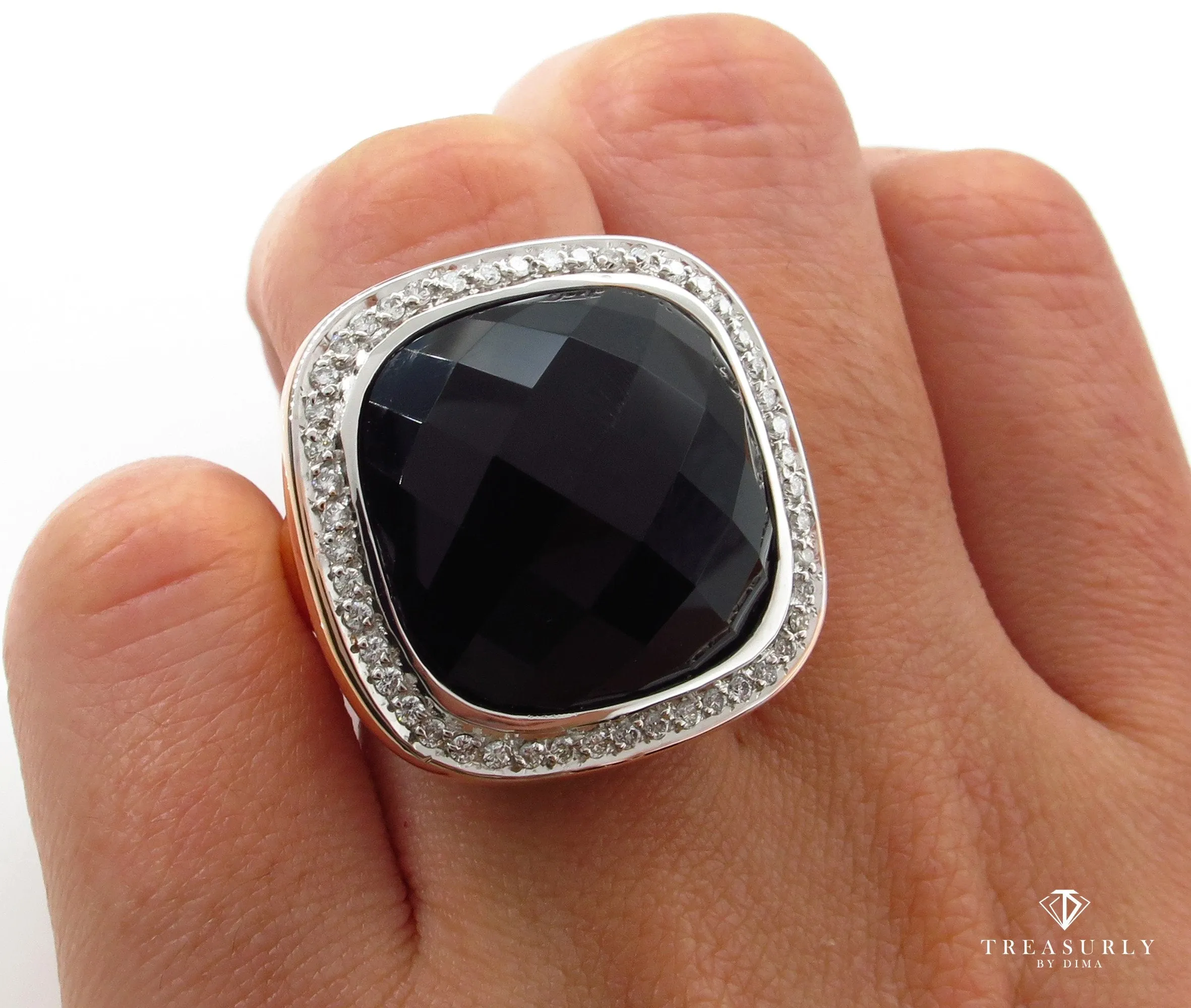 Fashion French cut Black Onyx and Diamond 18K Rose Gold Estate Ring