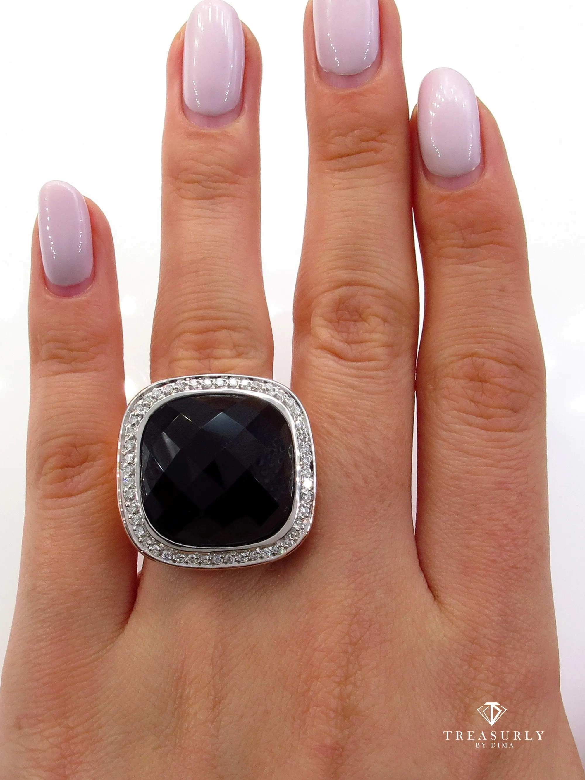 Fashion French cut Black Onyx and Diamond 18K Rose Gold Estate Ring