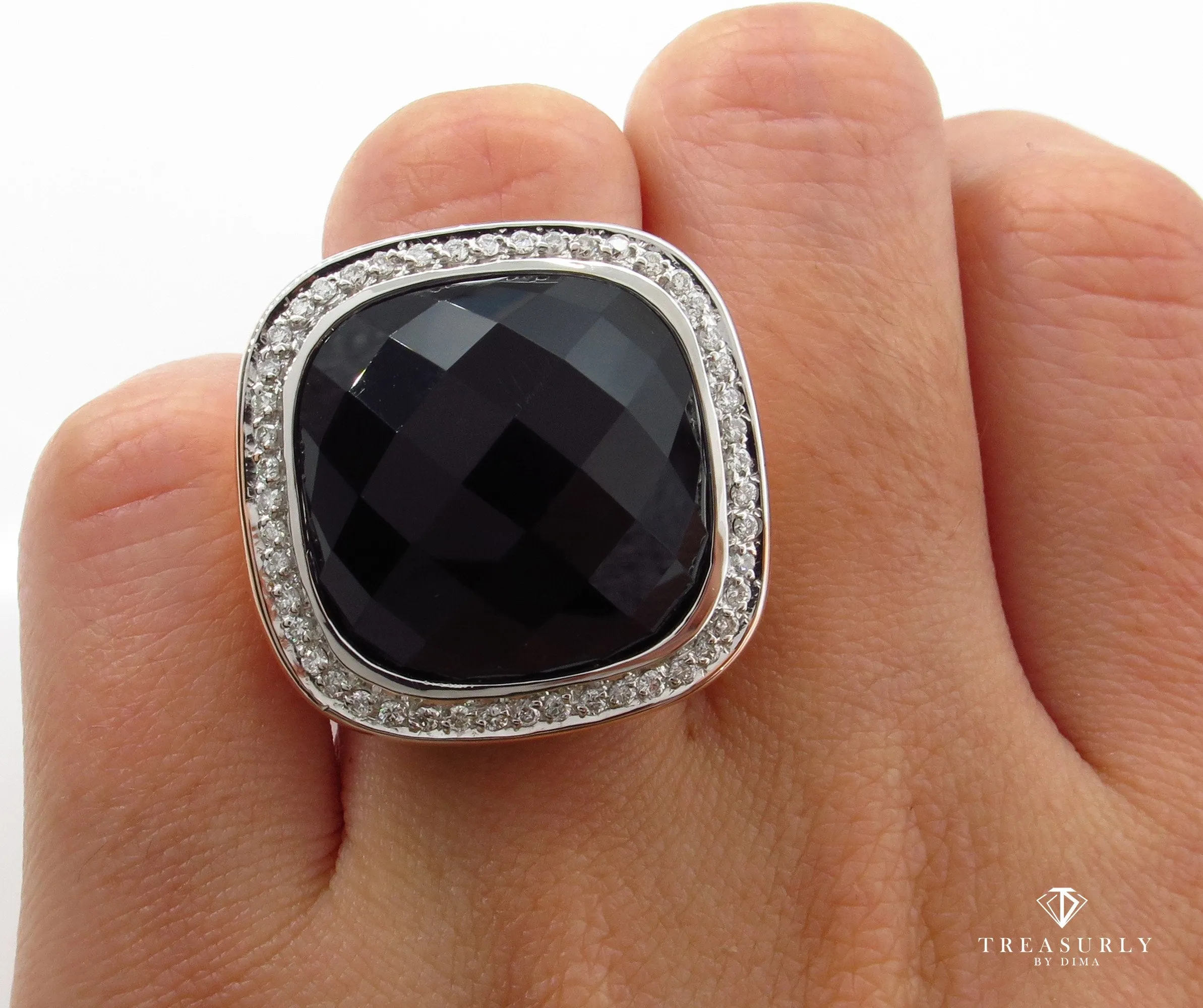 Fashion French cut Black Onyx and Diamond 18K Rose Gold Estate Ring