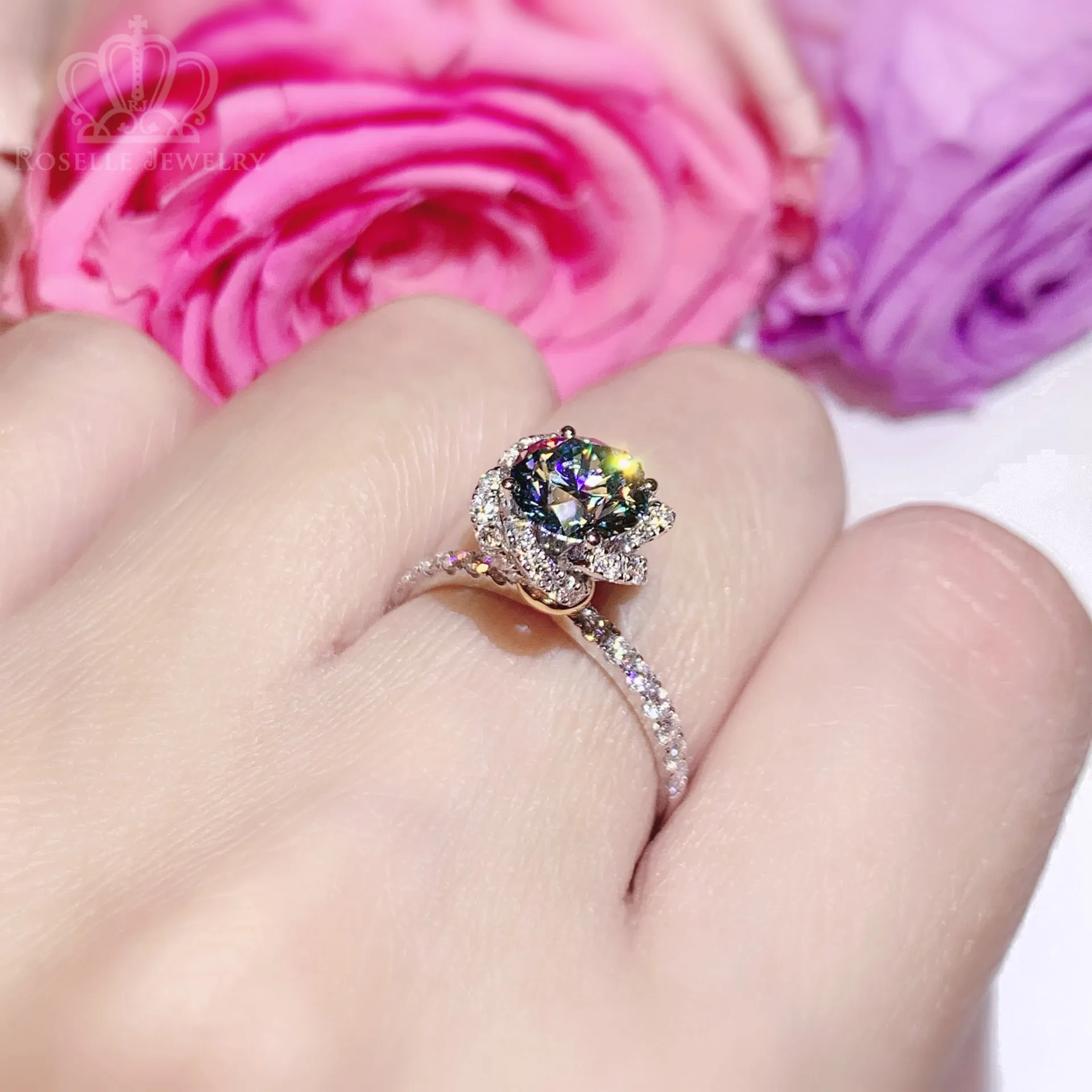 Floral Halo Diamond Engagement Ring - LGR061s