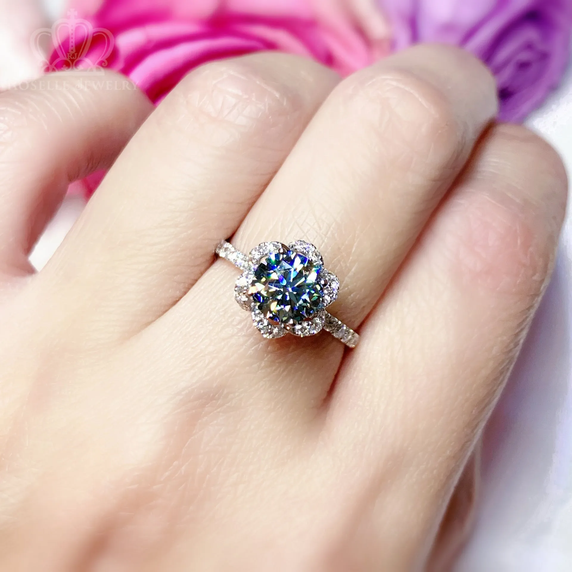 Floral Halo Diamond Engagement Ring - LGR061s