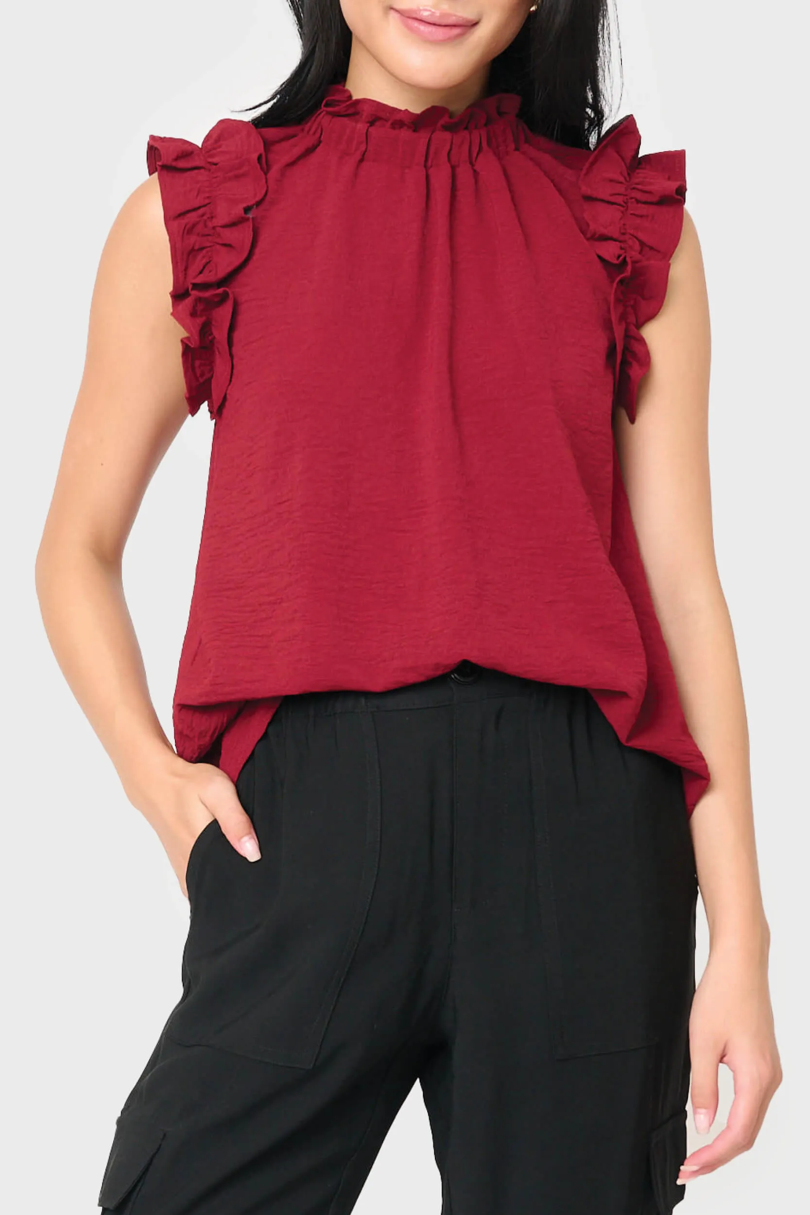 Flutter Sleeve High Neck Blouse