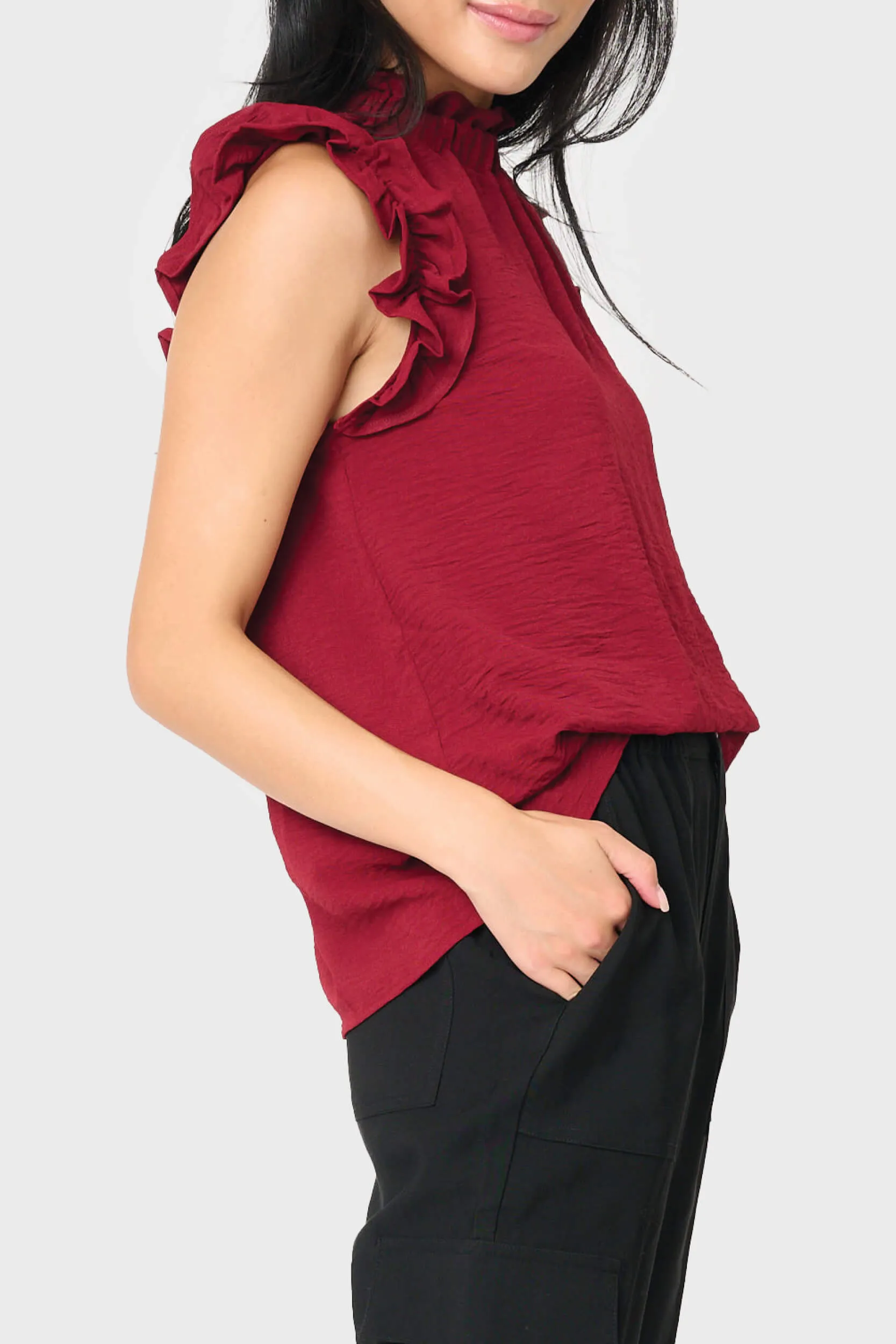 Flutter Sleeve High Neck Blouse