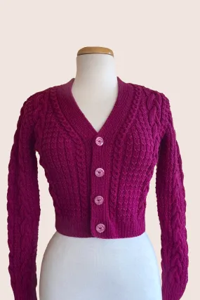 Fuchsia V Neck Cropped Cardigan