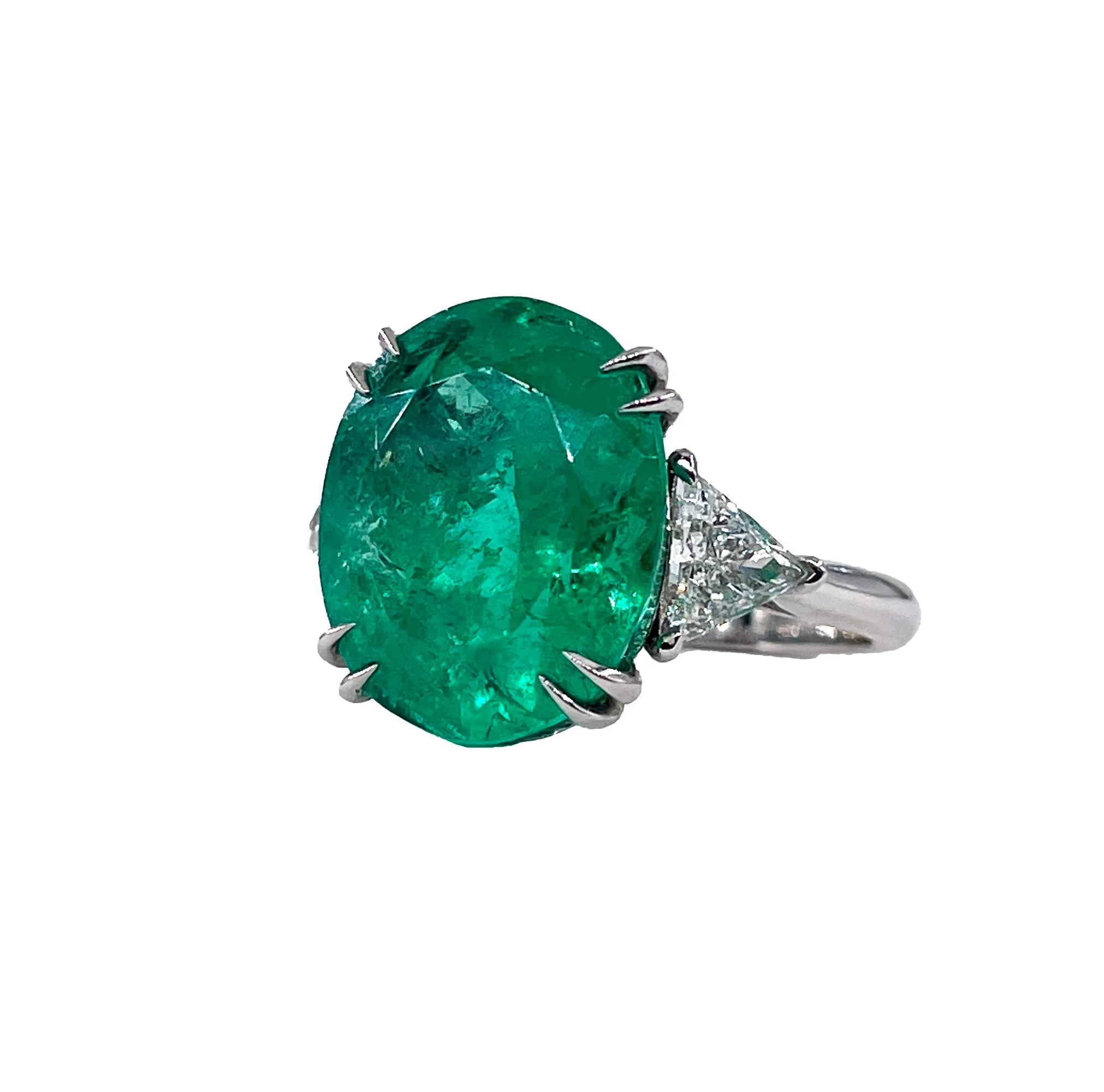 GIA 10cts Colombian Green Emerald & Diamond 3 Stone Engagement Platinum Ring