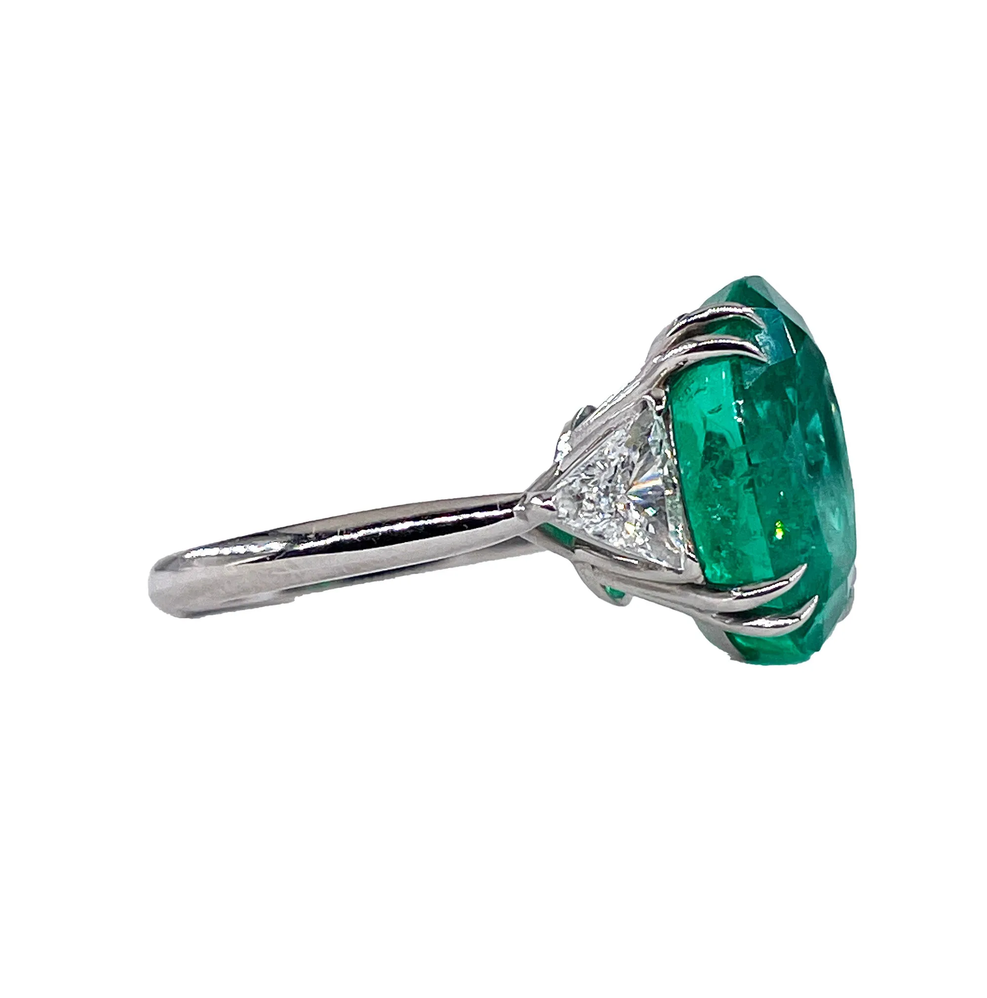 GIA 10cts Colombian Green Emerald & Diamond 3 Stone Engagement Platinum Ring