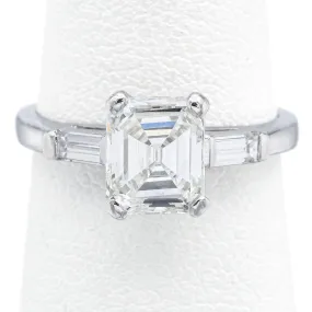 GIA Certified 1.22Ct Emerald Cut I VS Center Diamond Platinum Ring 1.51TCW