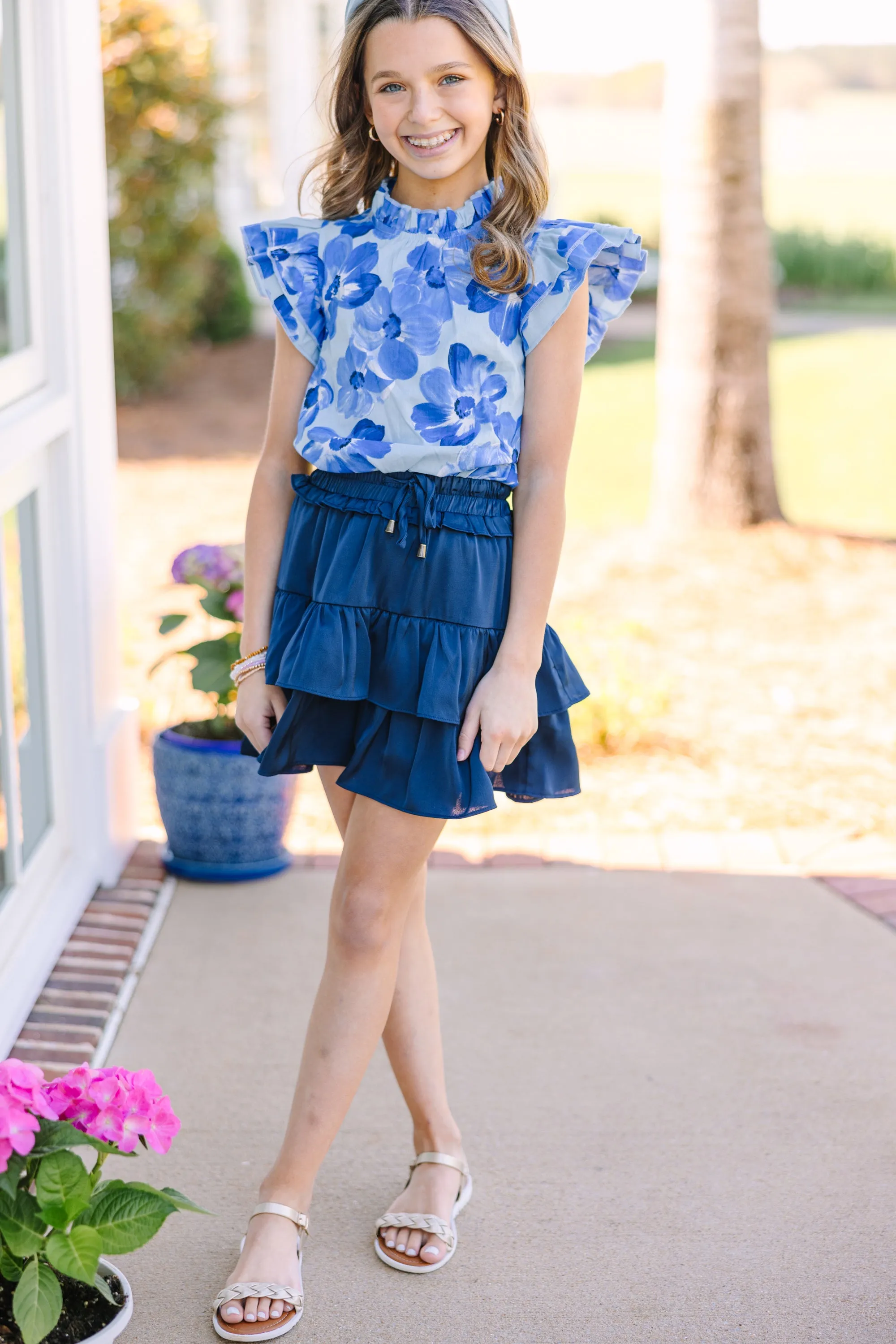 Girls: A True Beauty Blue Floral Blouse