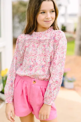 Girls: Make A Choice Blush Pink Ditsy Floral Blouse