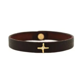 Gold and Diamond Cross Leather Bracelet