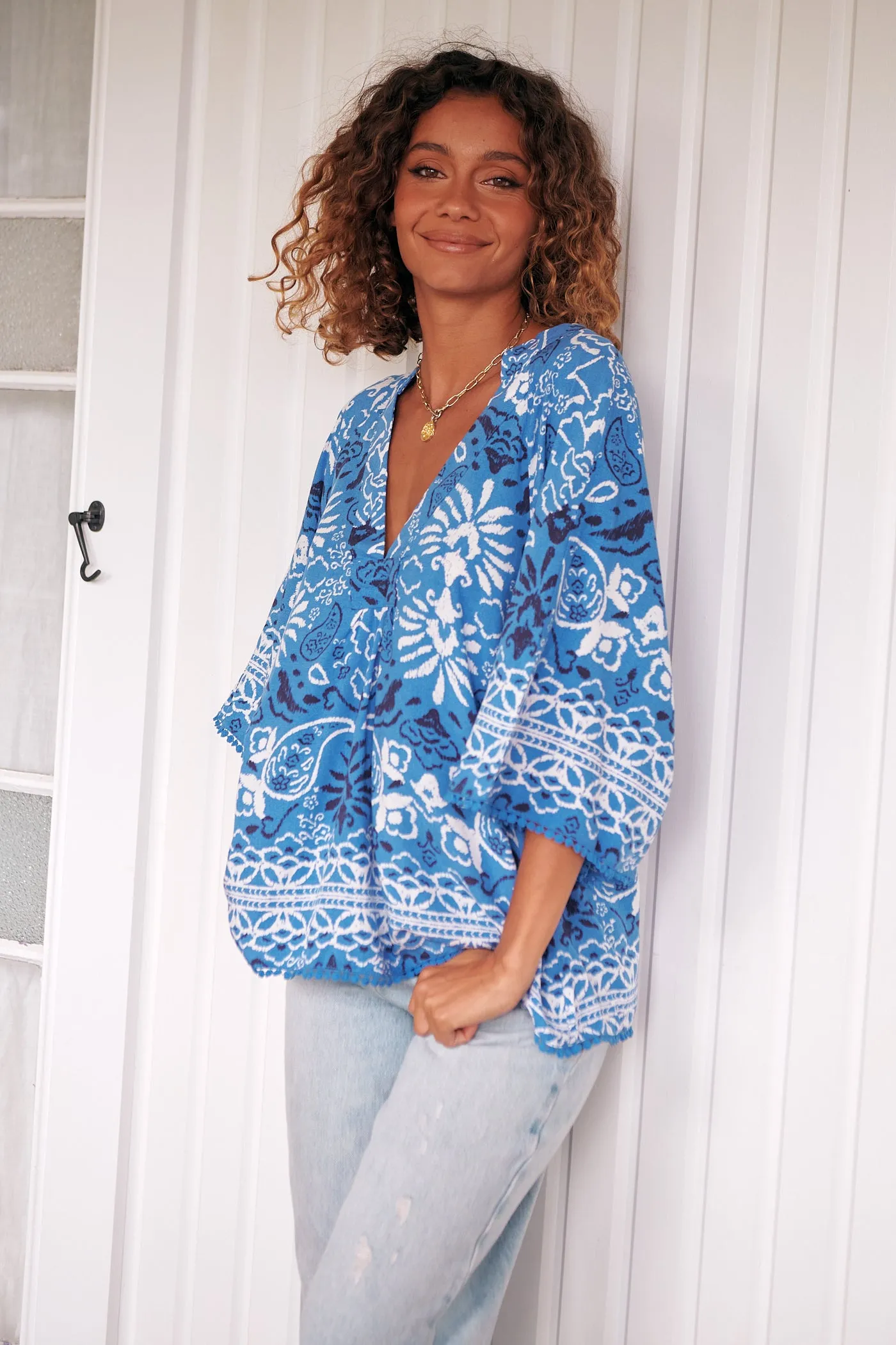 Gracie Blouse - Blue/White