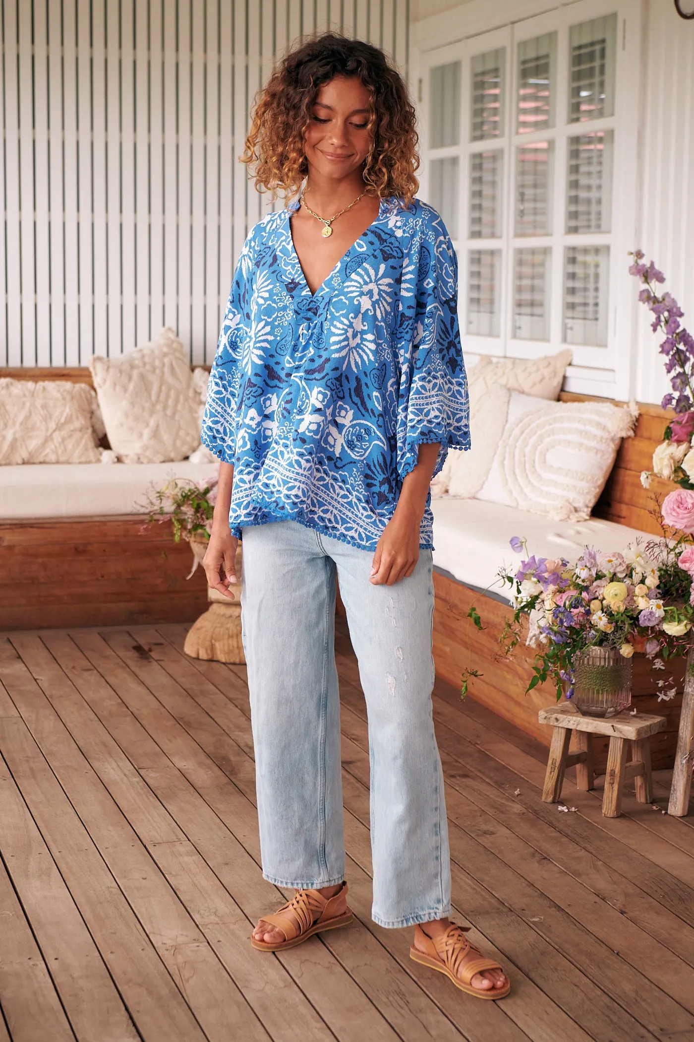 Gracie Blouse - Blue/White