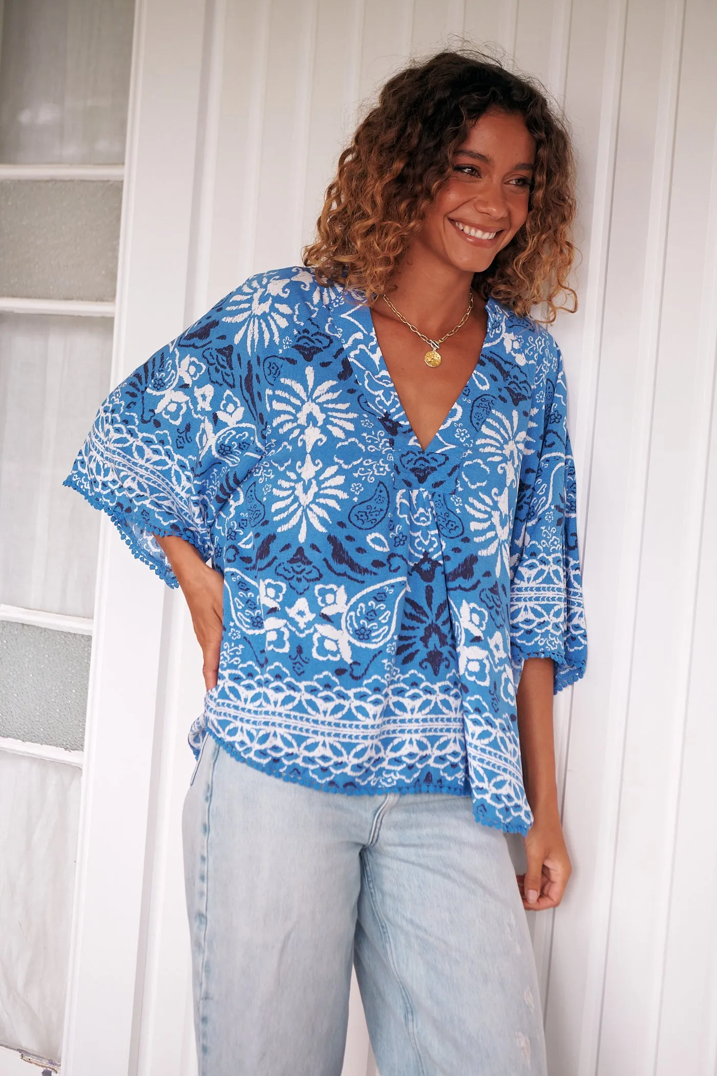 Gracie Blouse - Blue/White