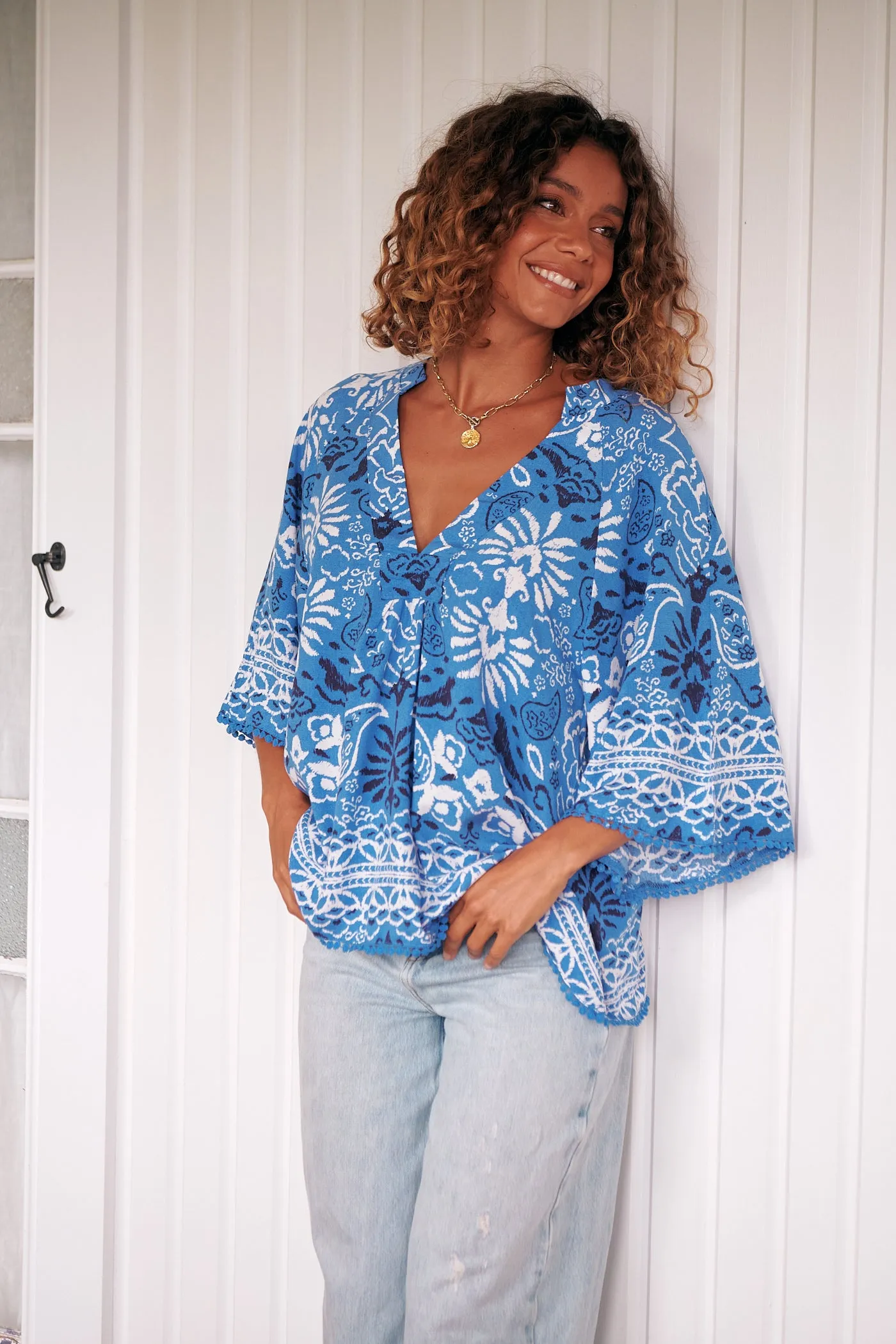 Gracie Blouse - Blue/White