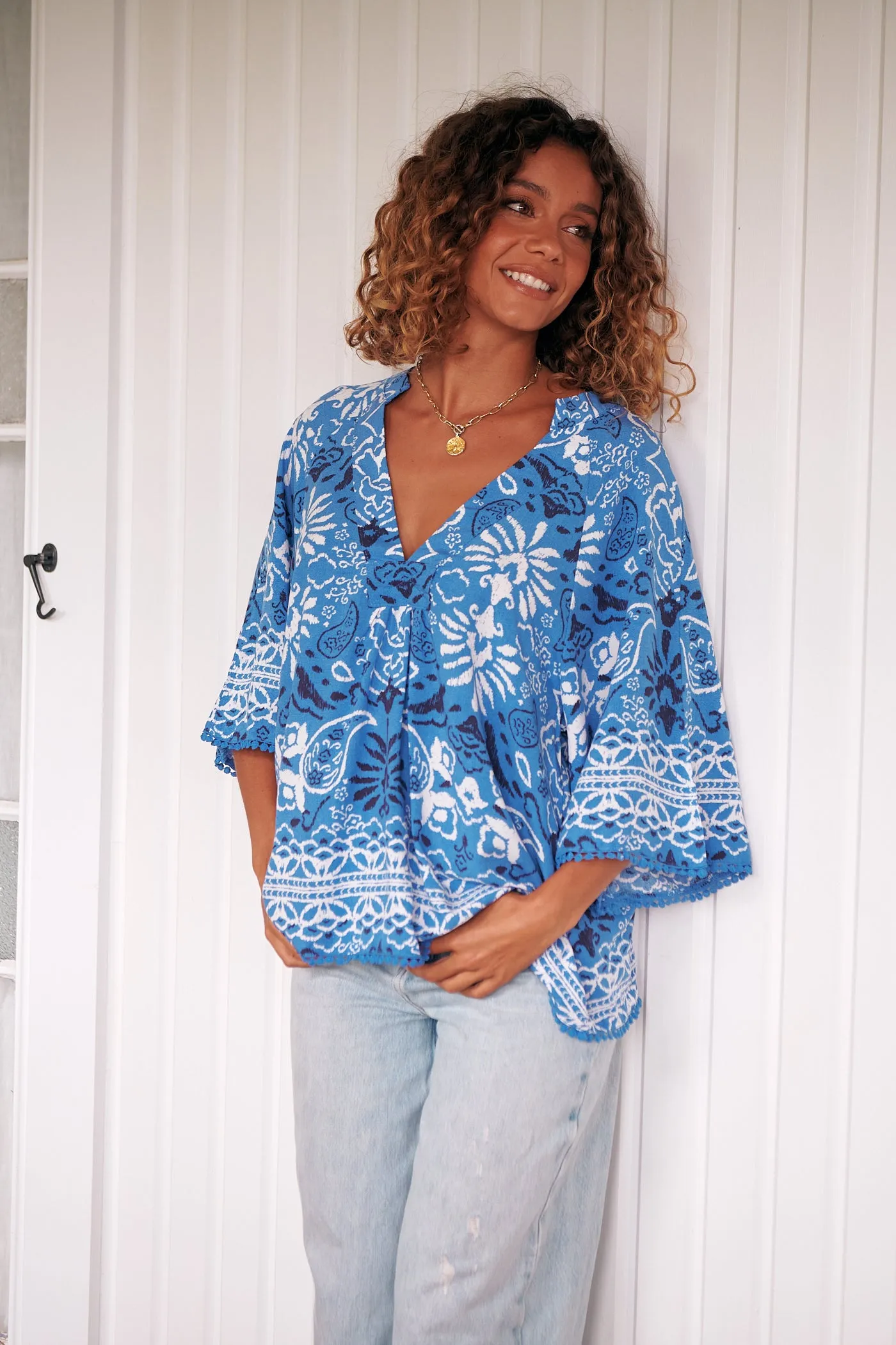 Gracie Blouse - Blue/White