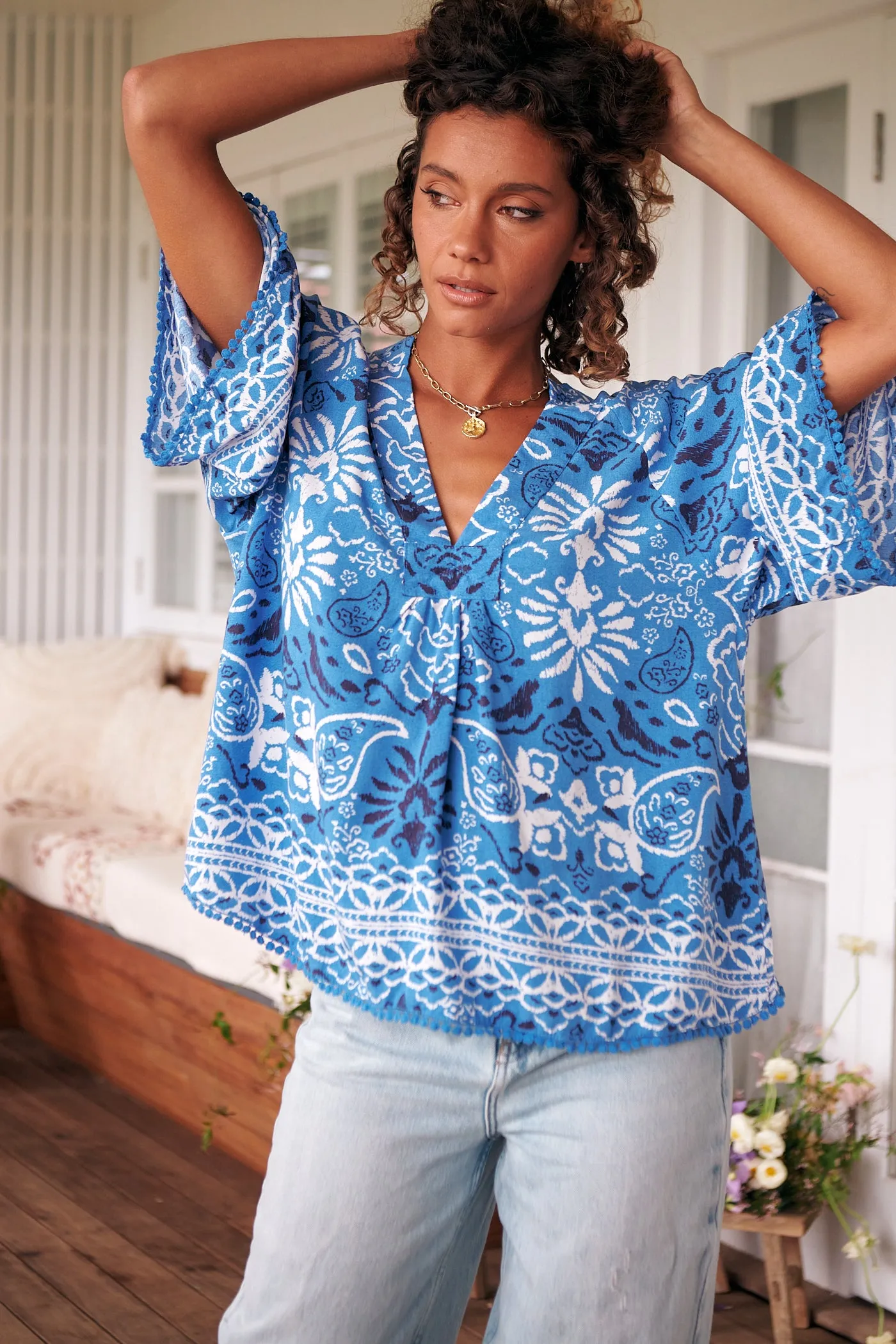 Gracie Blouse - Blue/White