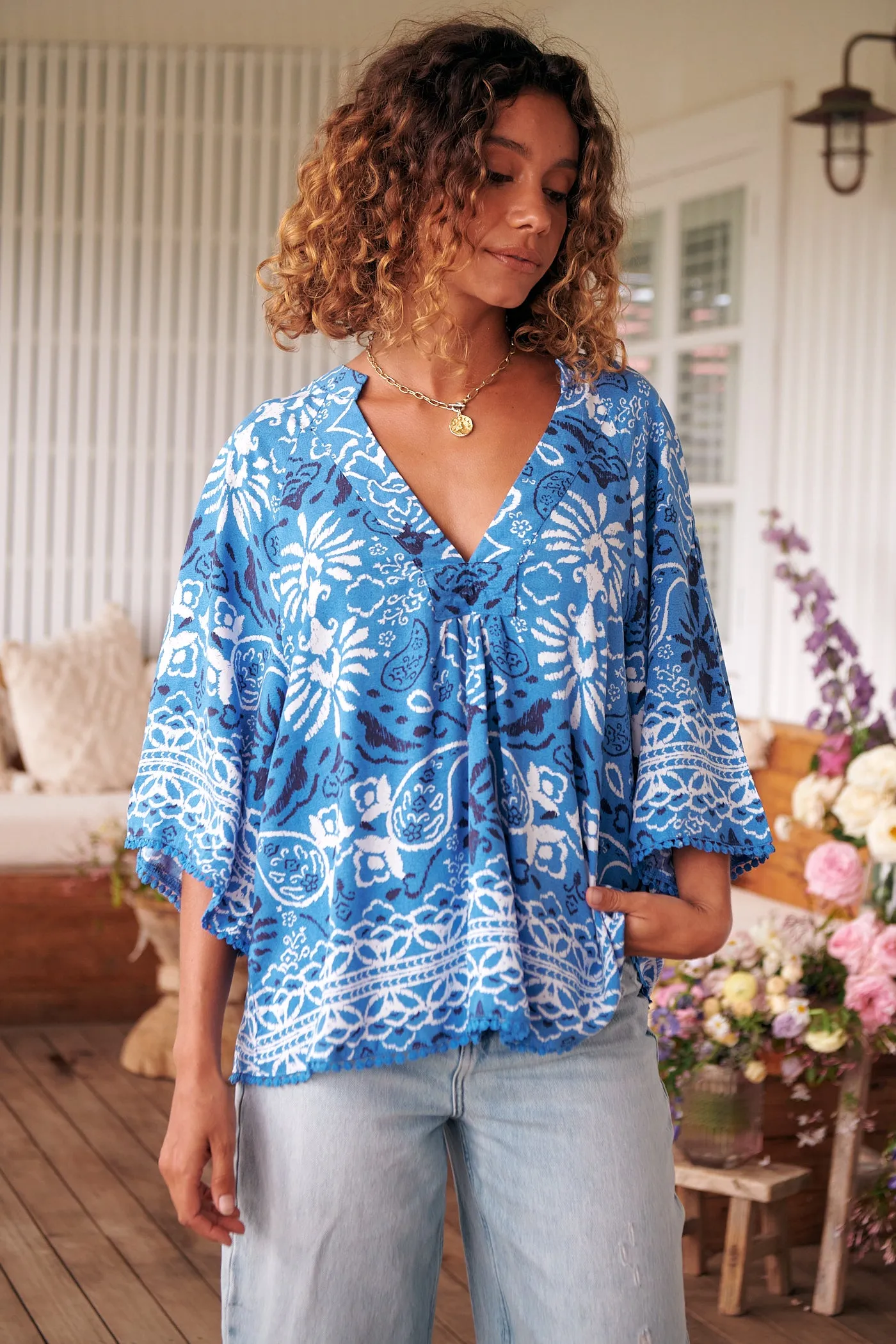 Gracie Blouse - Blue/White