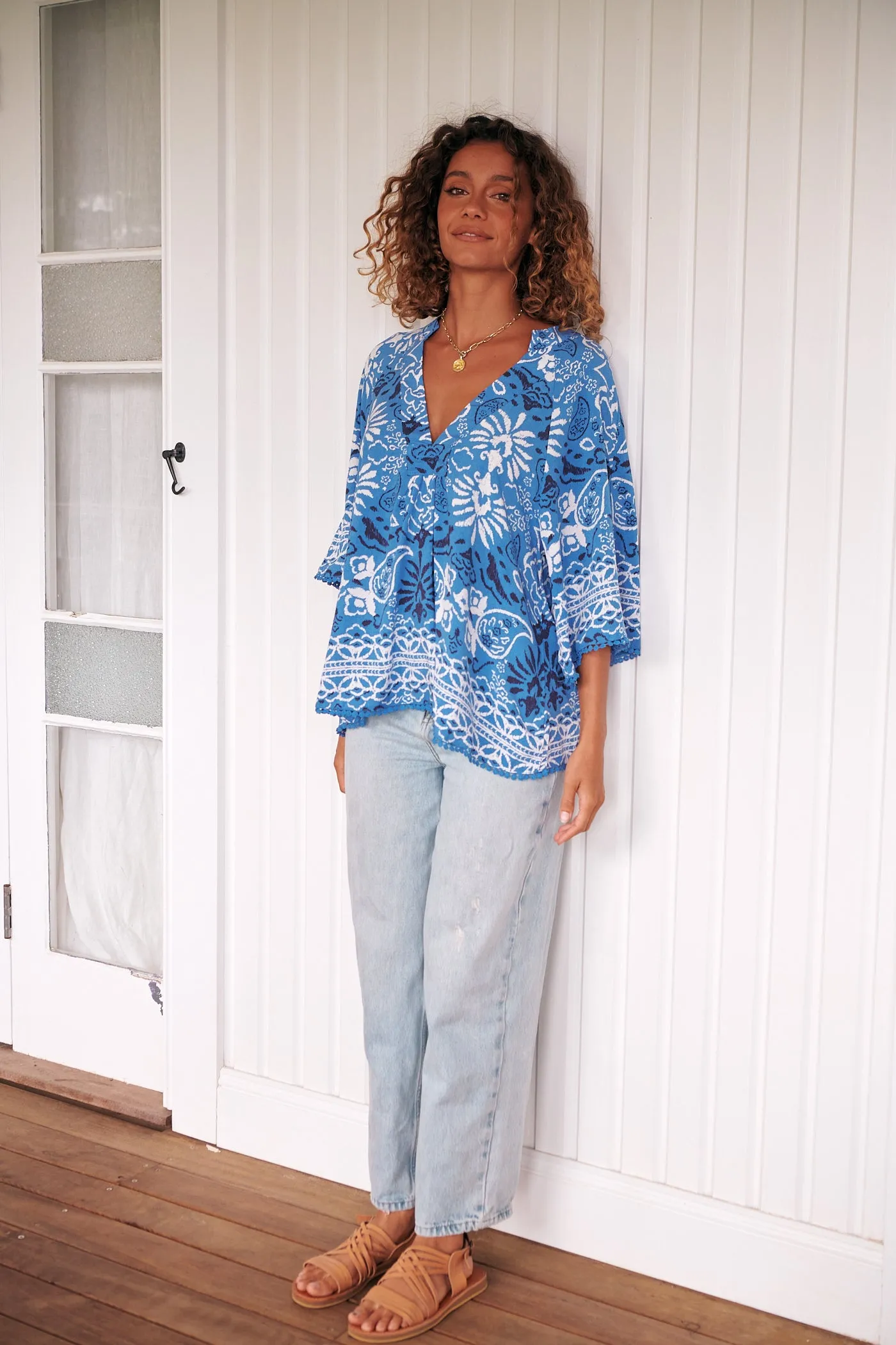 Gracie Blouse - Blue/White