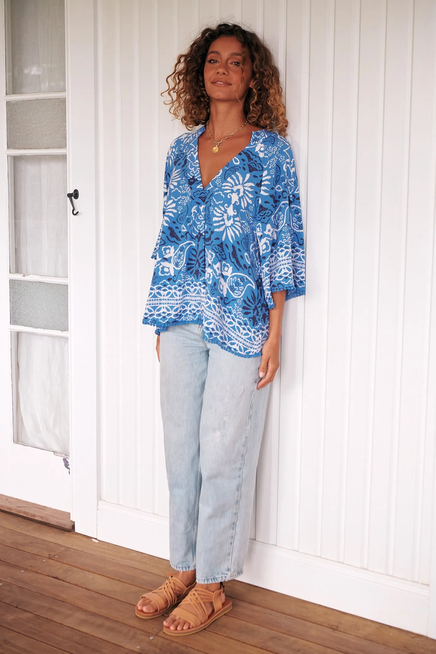 Gracie Blouse - Blue/White