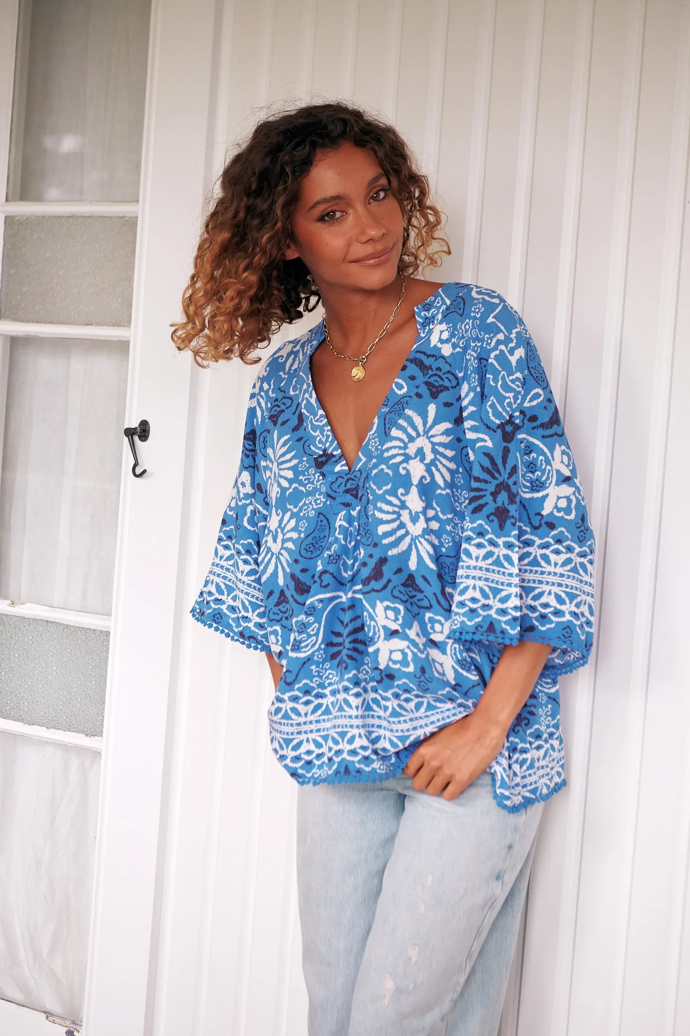 Gracie Blouse - Blue/White