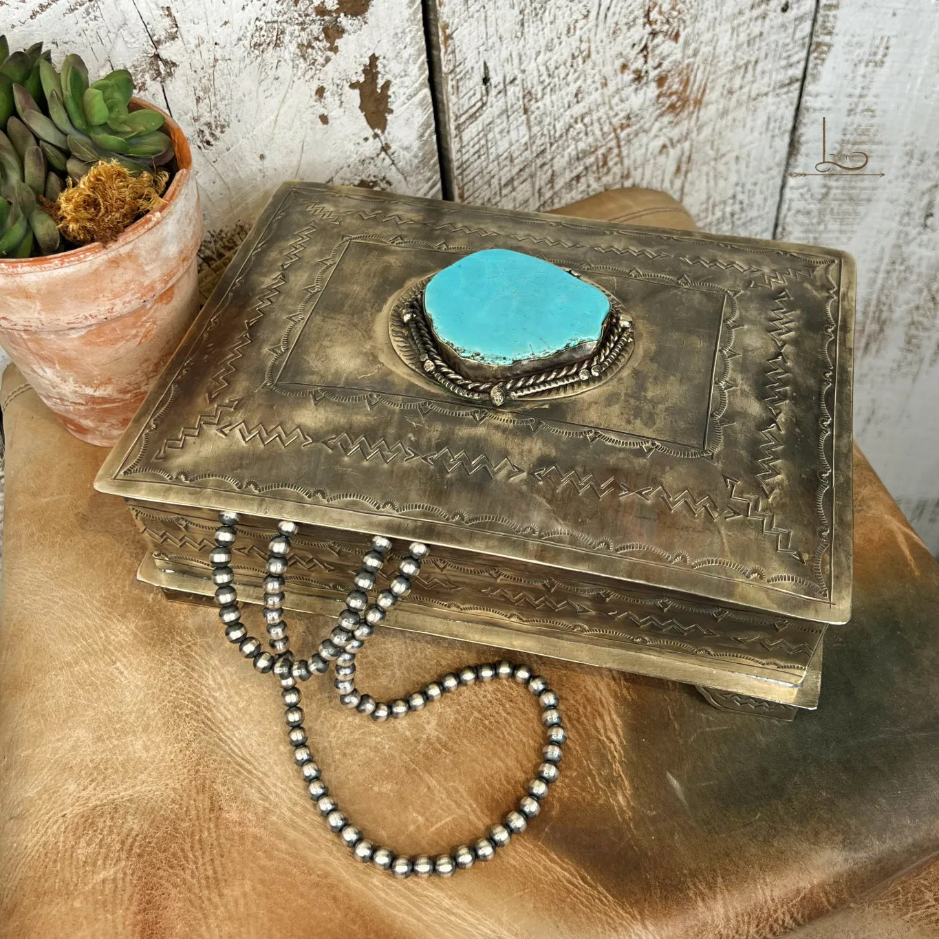 Grande Hand Stamped Silver & Turquoise Box