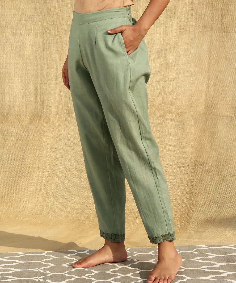 Green handwoven cotton flex pant