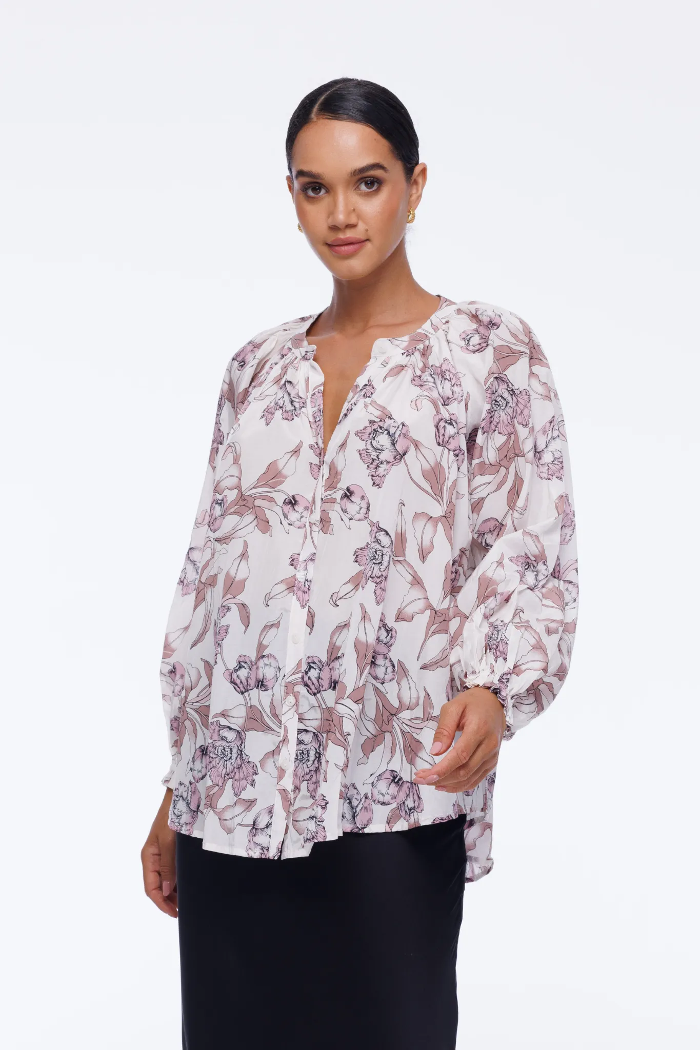 Greta Blouse - Exclusive White/Pink/Mauve Floral