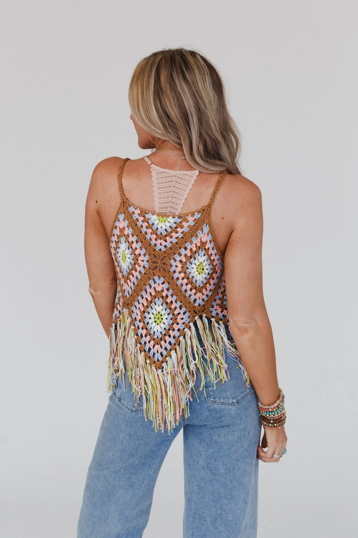 Halsey Crochet Fringe Top - Tan