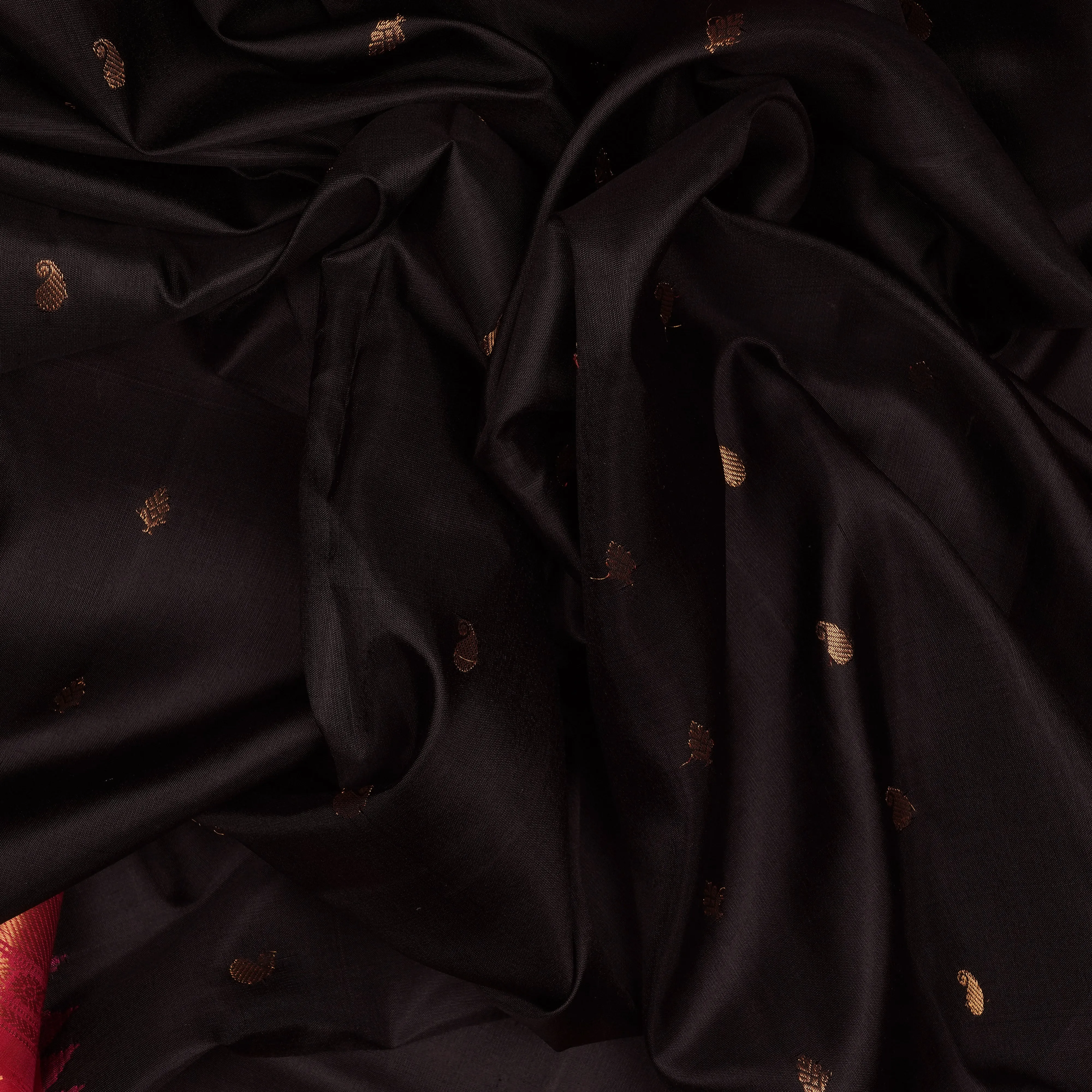 Handwoven Black with Red Gadwal Silk Saree - 2029T010264DSC