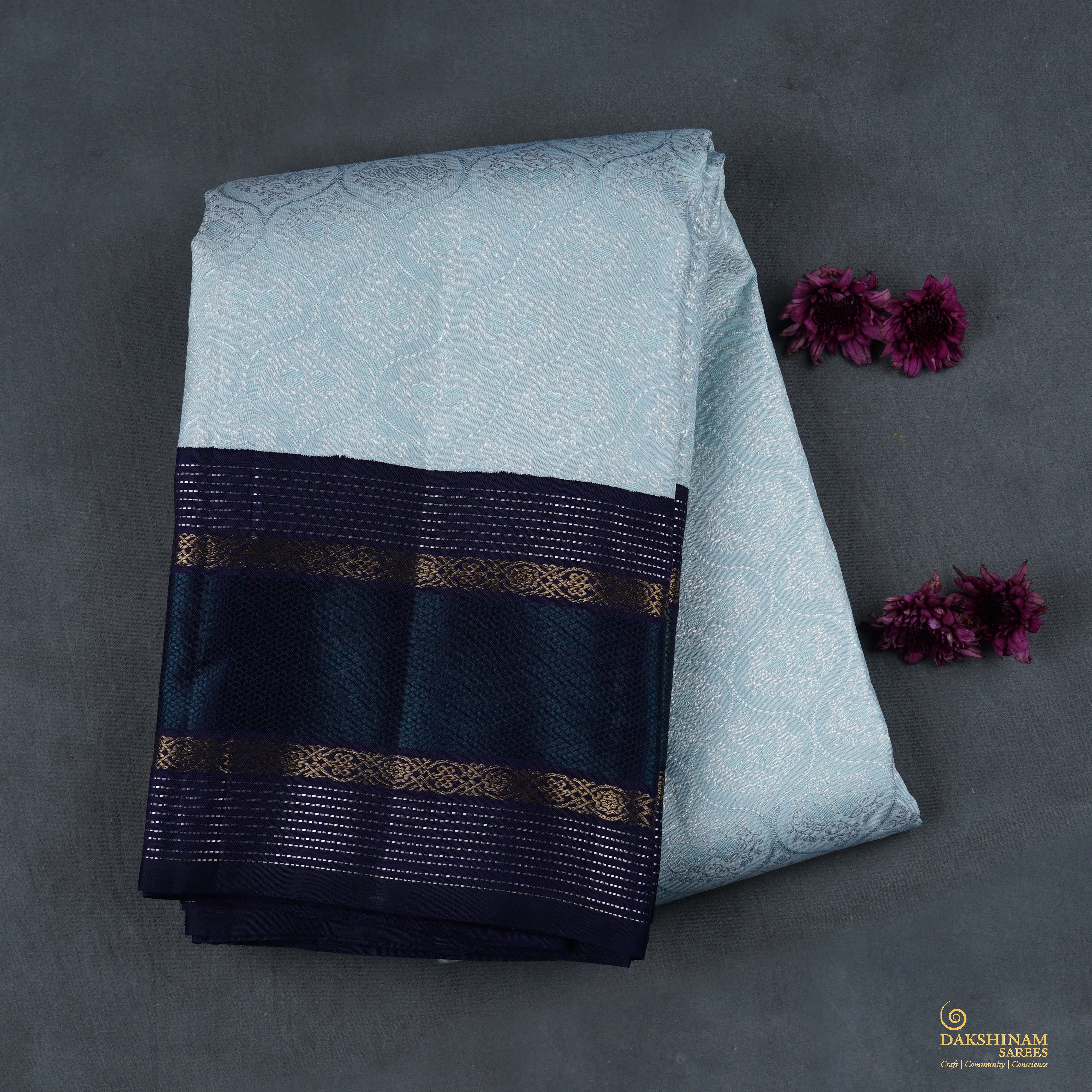 Handwoven Blue Kanjivaram Silk Saree - 1939T009060DSC