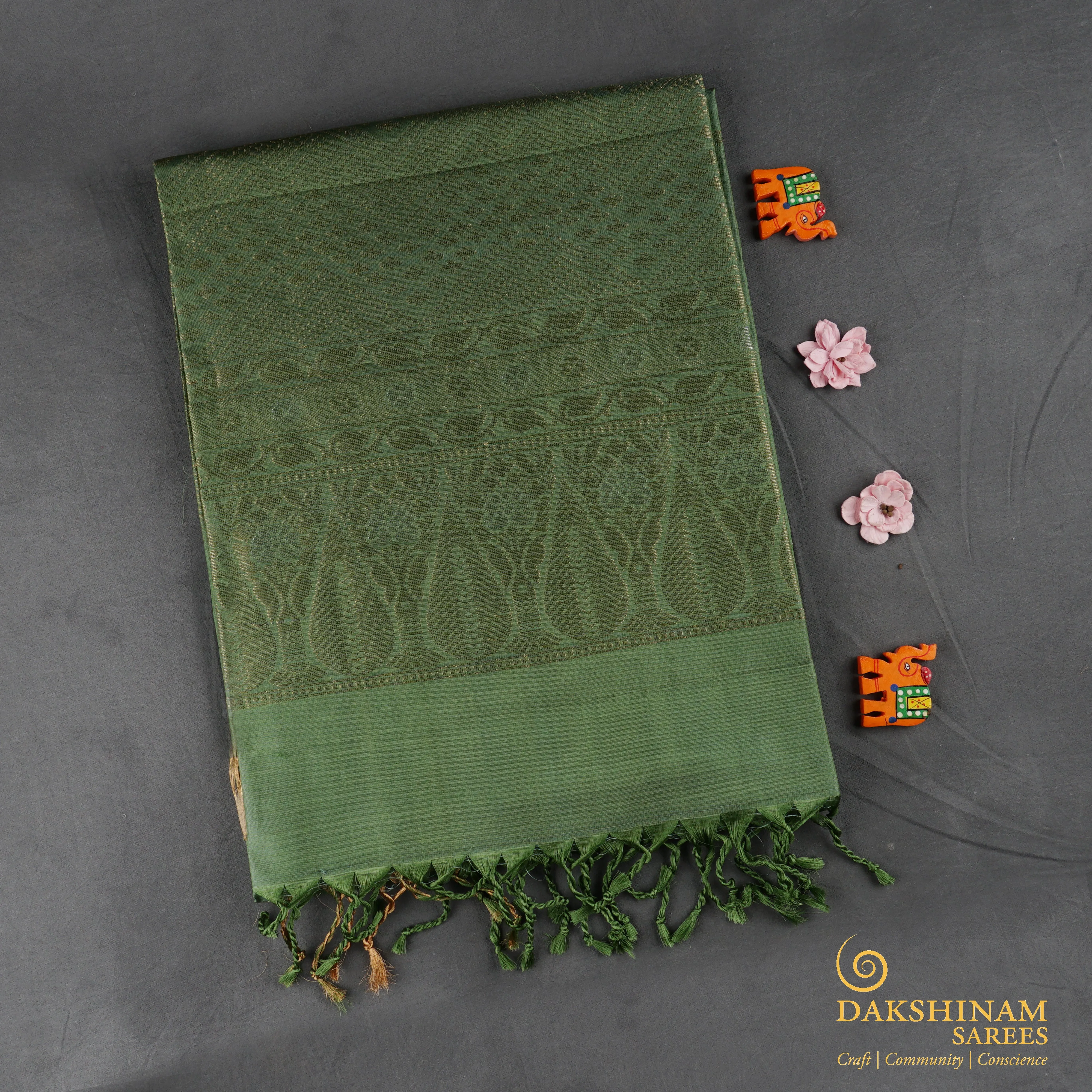 Handwoven Green Soft Silk Saree - 1845T009288DSC