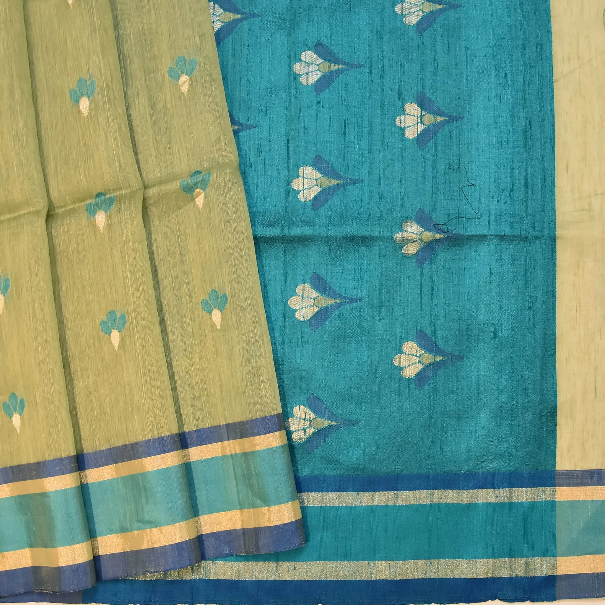 Handwoven Green with Firozi Silk Cotton Saree - 331N005096DSS