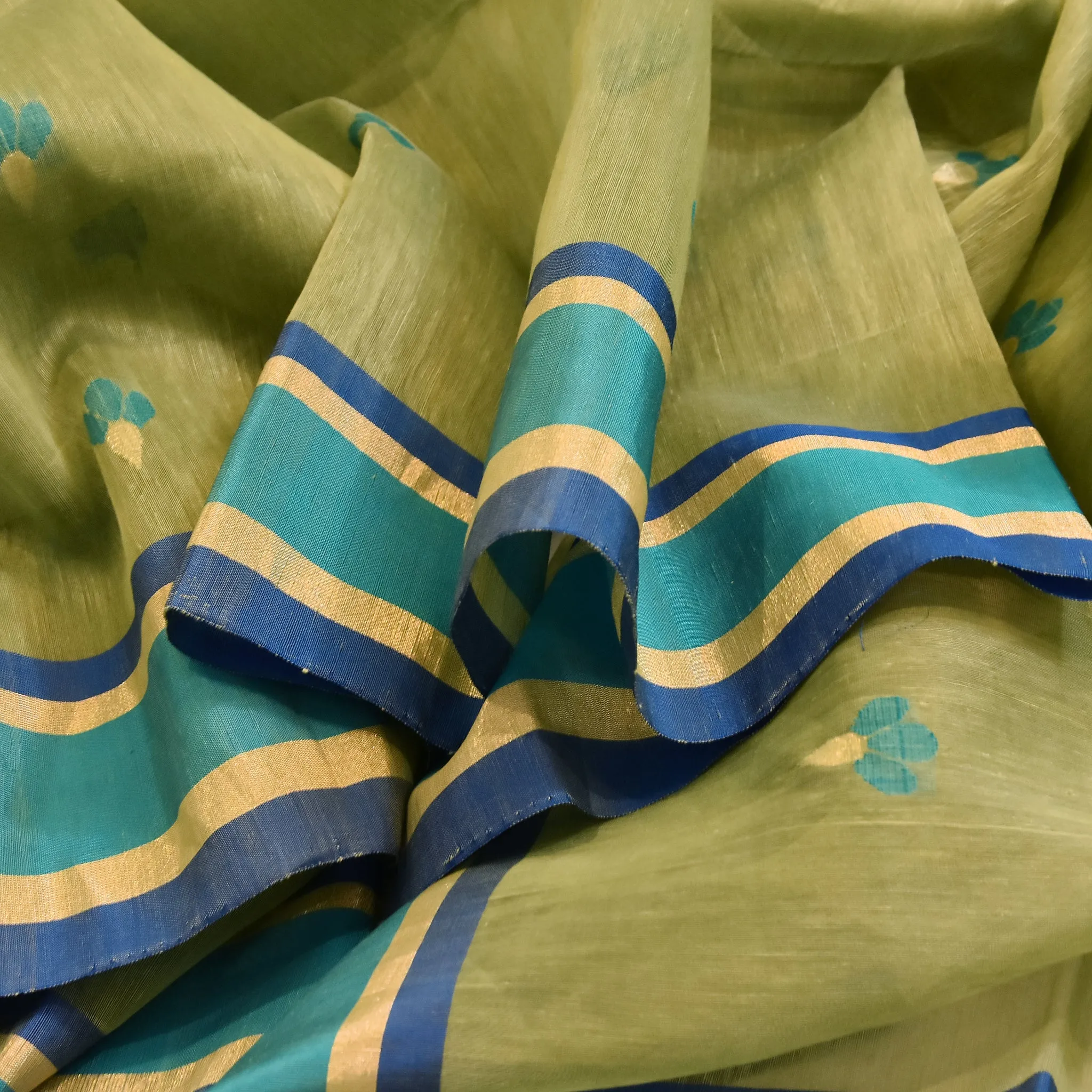 Handwoven Green with Firozi Silk Cotton Saree - 331N005096DSS