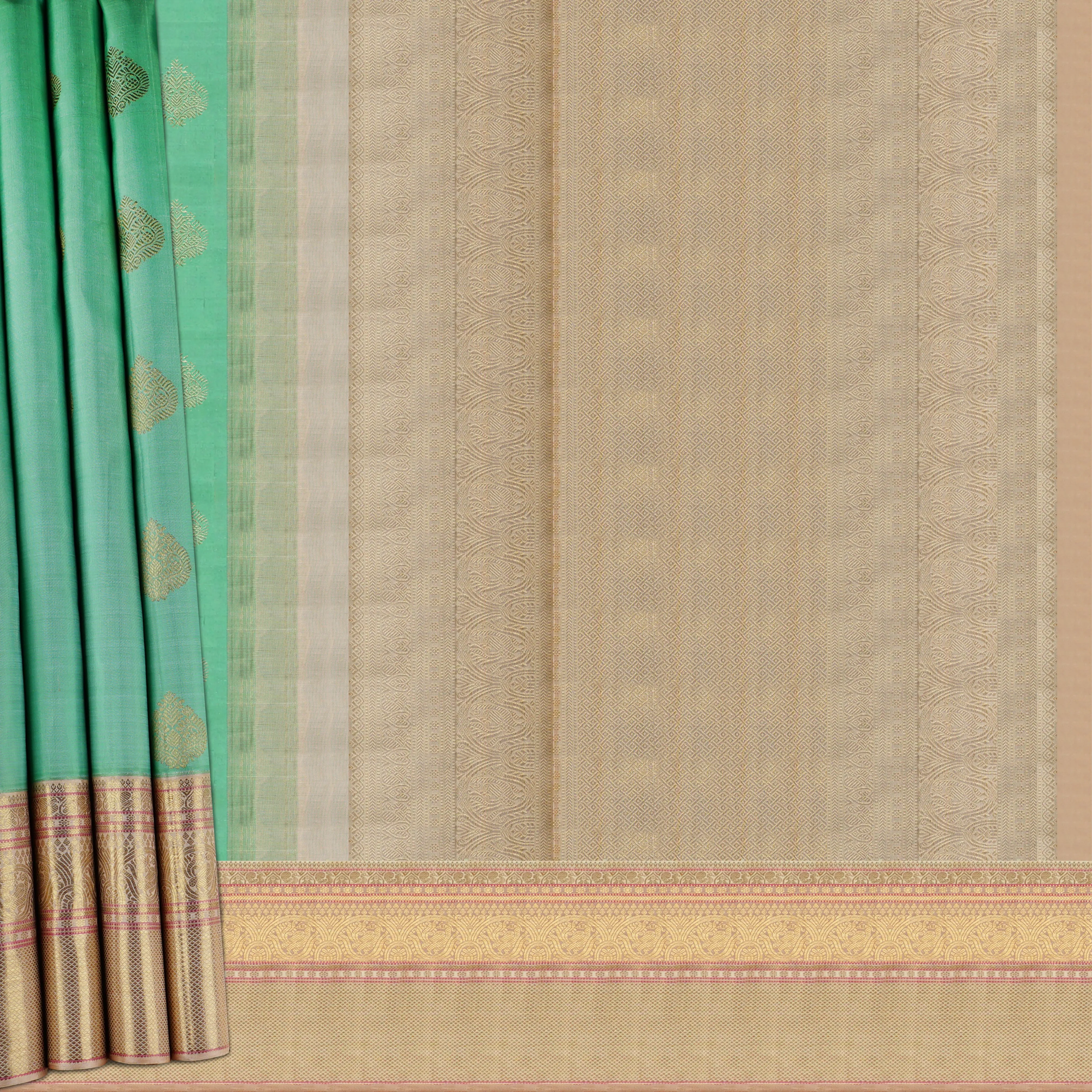 Handwoven Green with Pink Kanjivaram Silk Saree - 1854T005696DSC