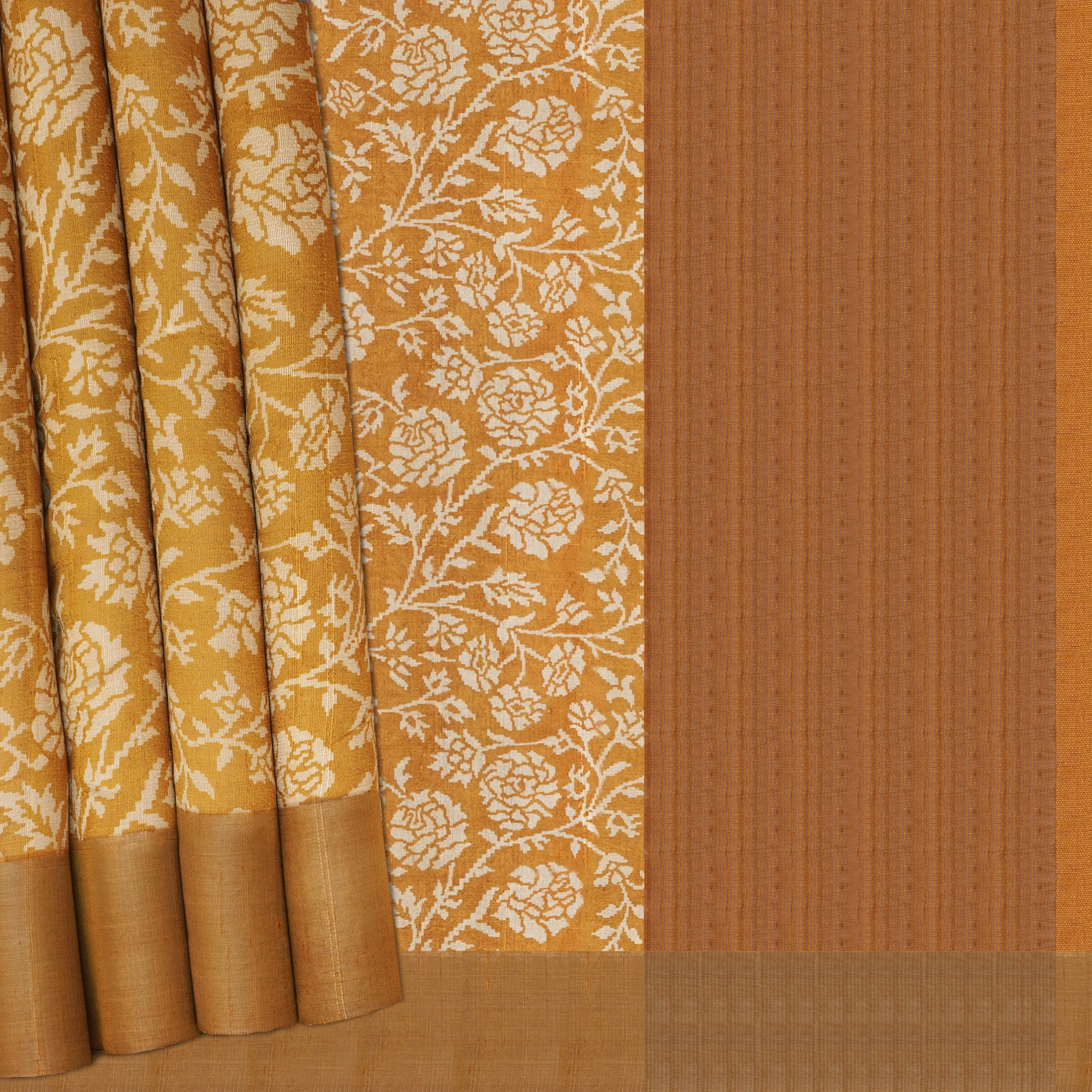 Handwoven Mustard Orange Tussar Silk Saree - 1992T009900DSC