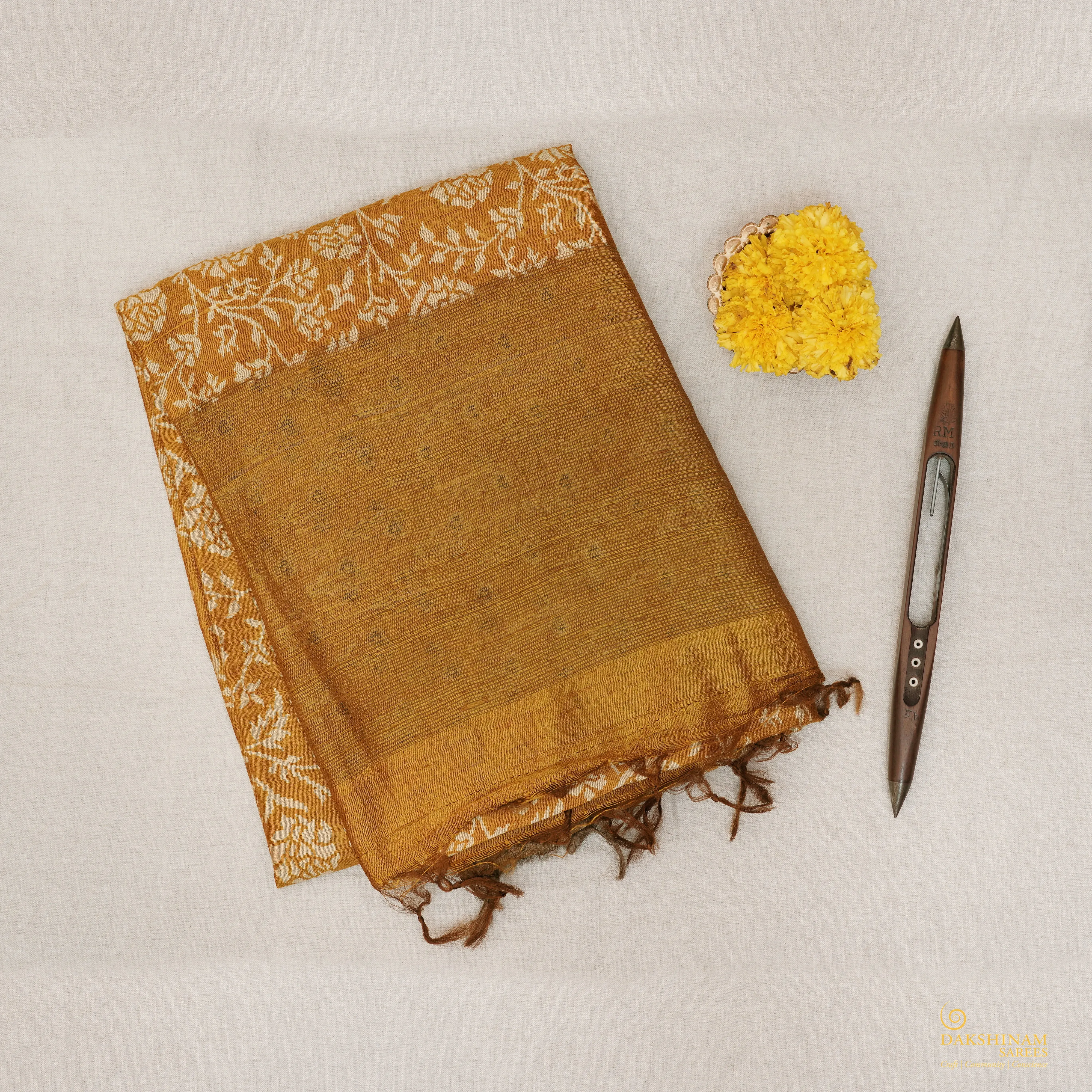 Handwoven Mustard Orange Tussar Silk Saree - 1992T009900DSC