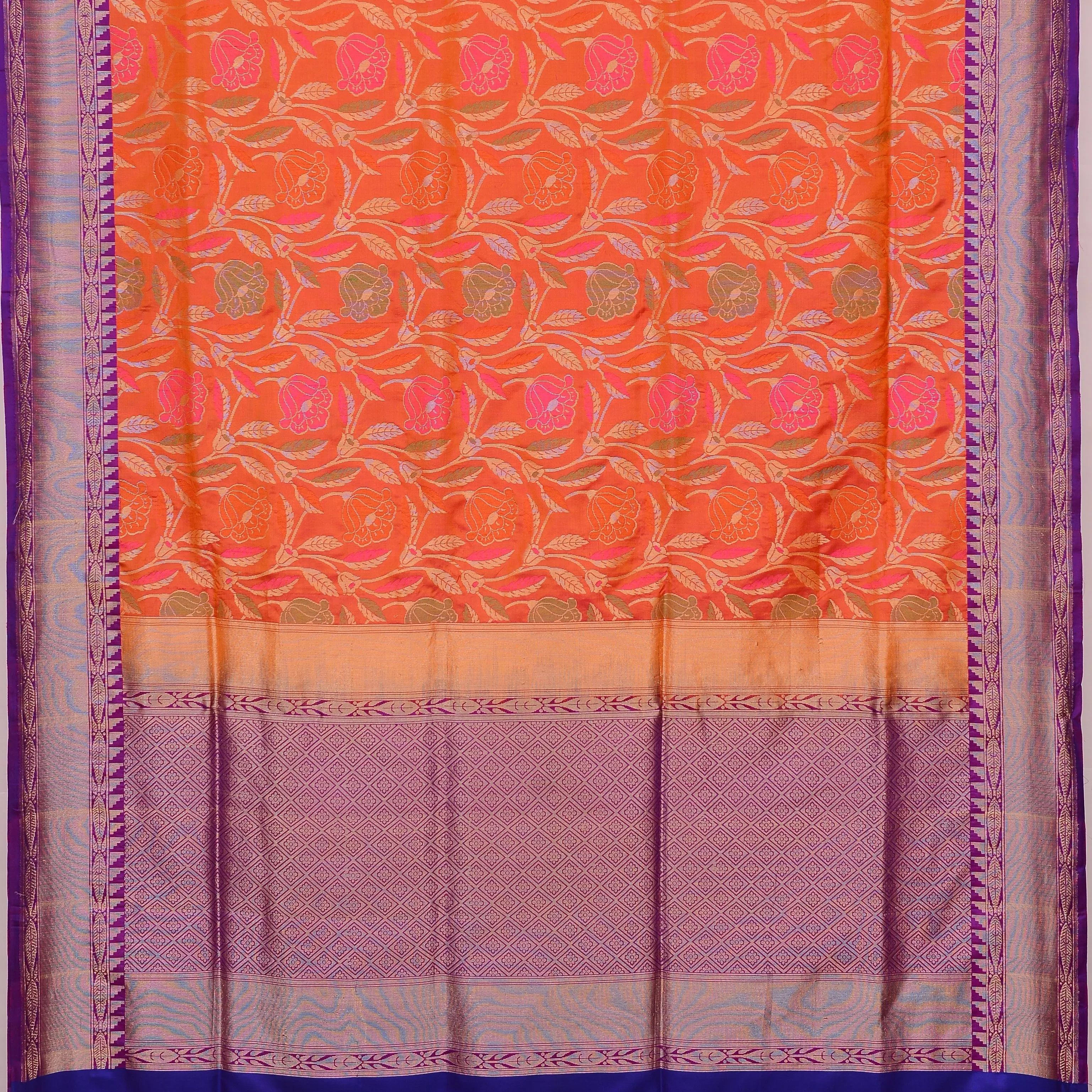 Handwoven Orange and Purple Banarasi Silk Saree - 55N004064DSJ